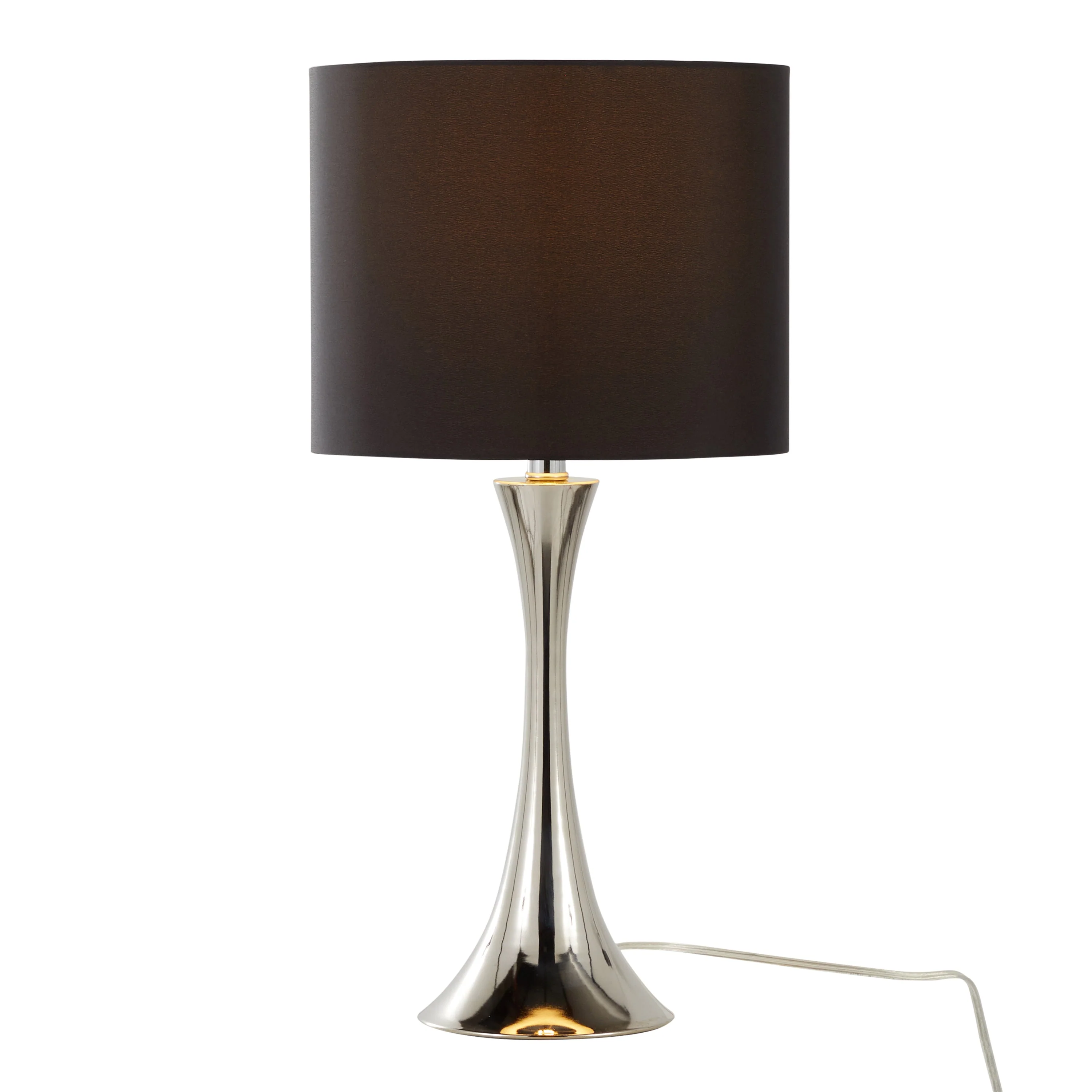 Lenuxe 24' Contemporary Metal Table Lamp Set in Polished Nickel with Black Silk-like Shade - Image 3