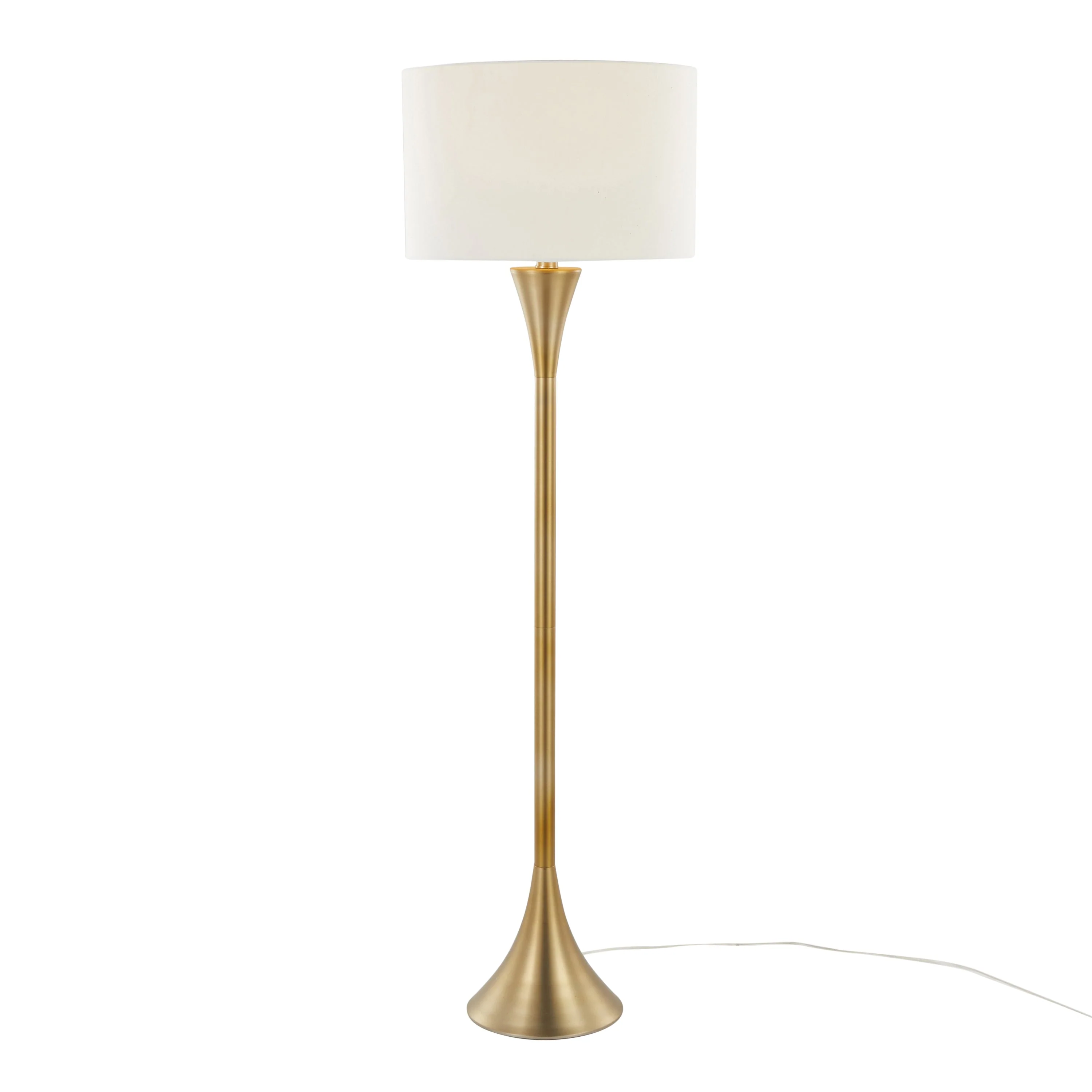 Lenuxe 65" Contemporary Metal Floor Lamp in Gold Metal with White Linen Shade - Image 2