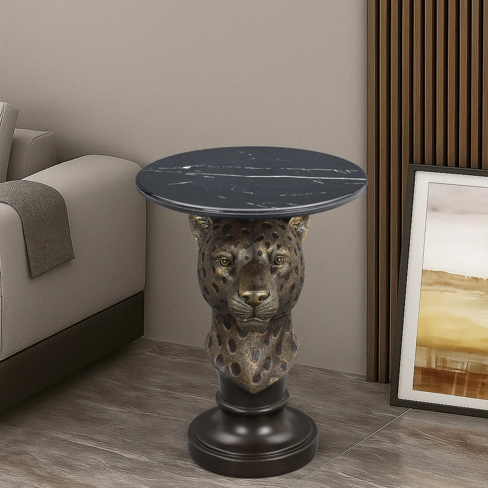 Leopard Head Accent Table Animal Statue End Table - Image 2
