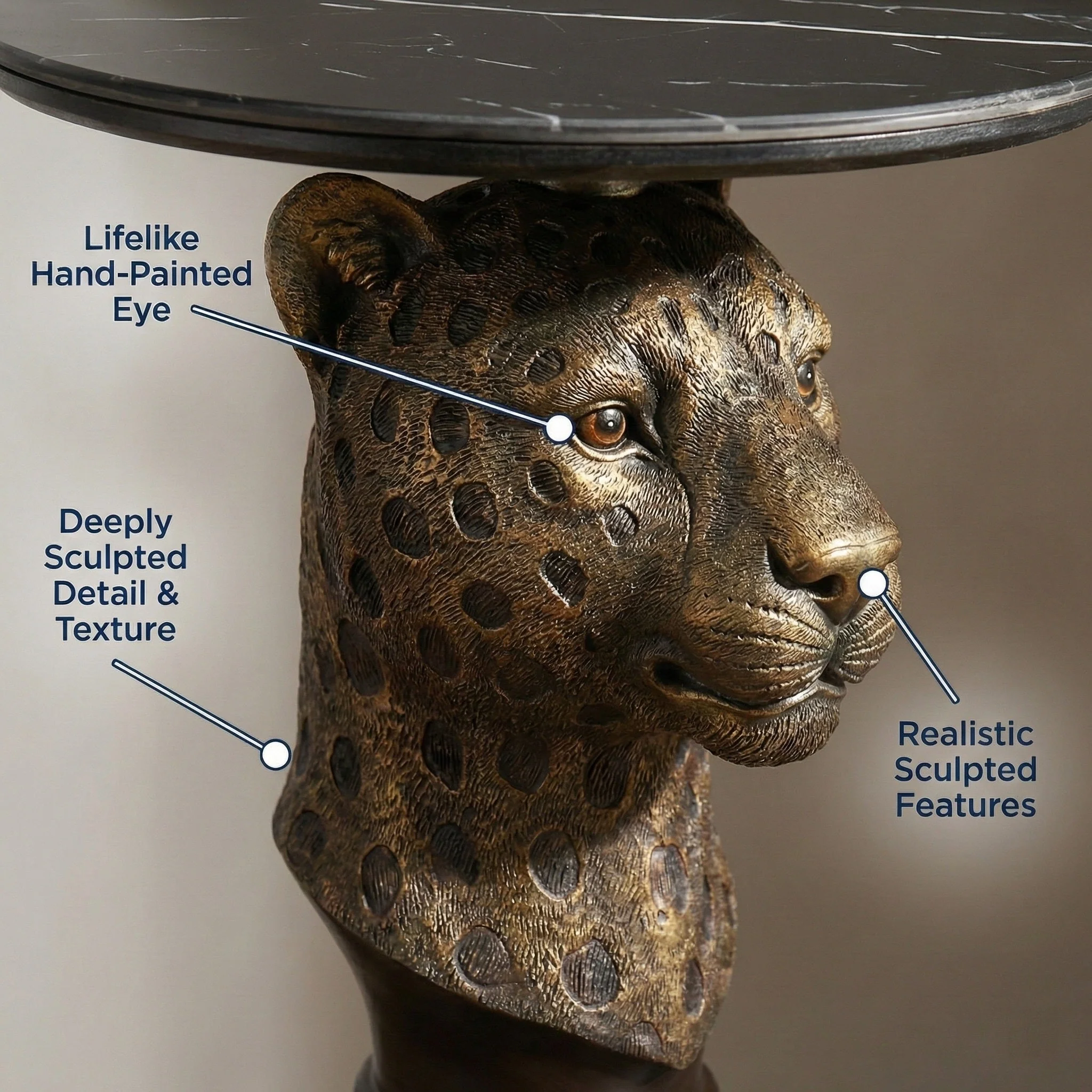 Leopard Head Accent Table Animal Statue End Table - Image 3