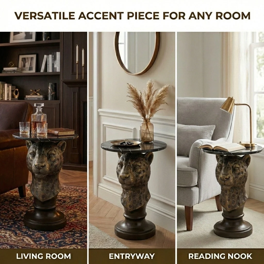Leopard Head Accent Table Animal Statue End Table - Image 4