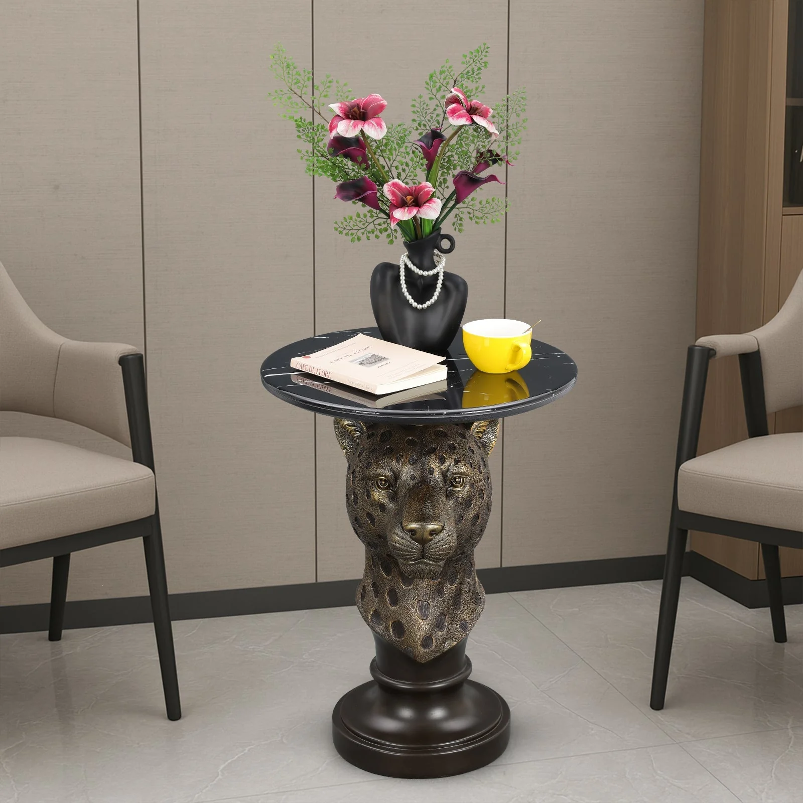 Leopard Head Accent Table Animal Statue End Table - Image 6