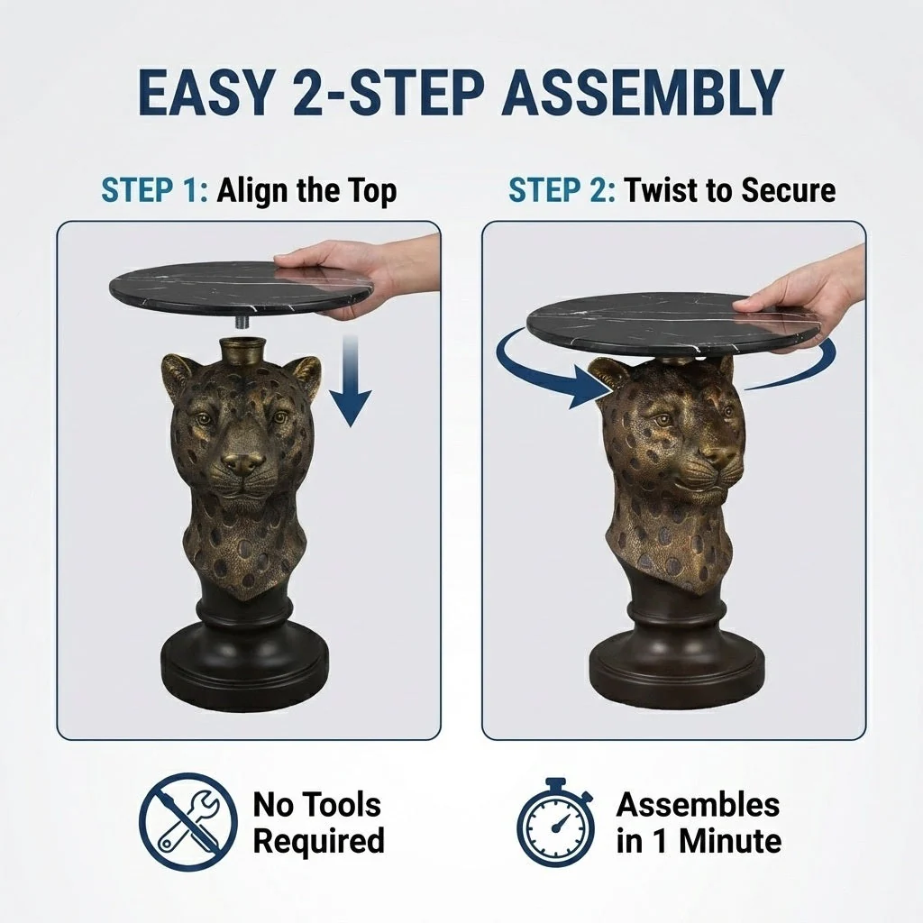Leopard Head Accent Table Animal Statue End Table - Image 7