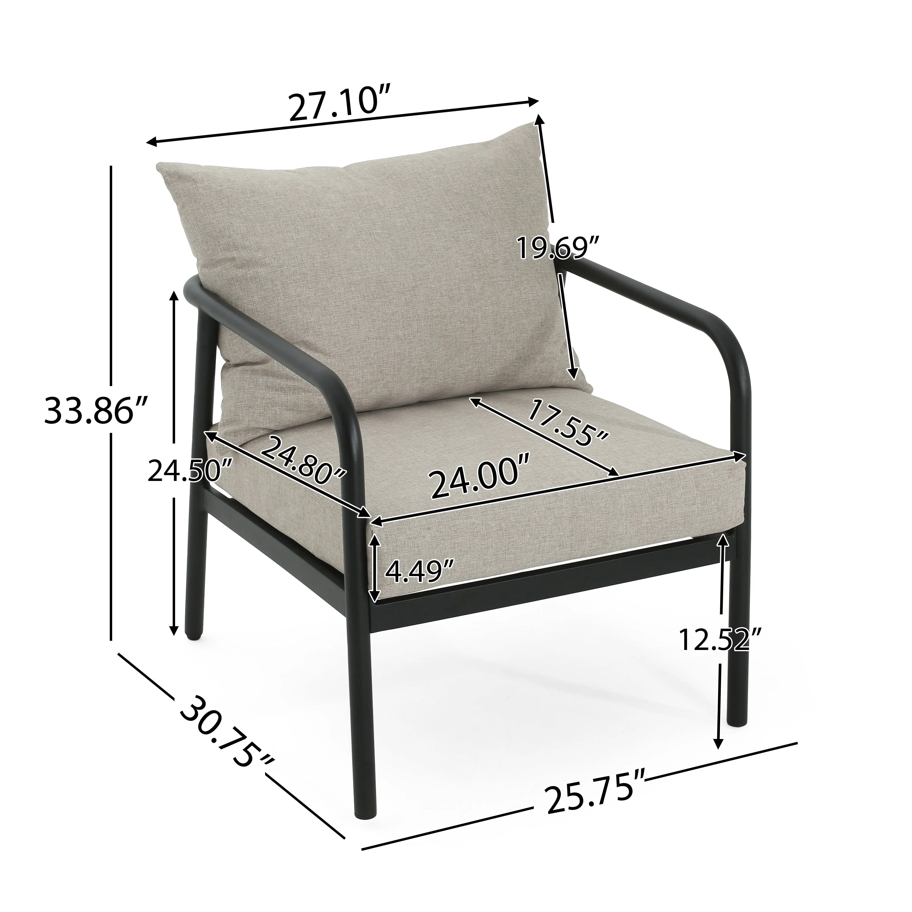 Leora Modern Minimalist Round Tube Sofa Chair with Cushions - Image 3