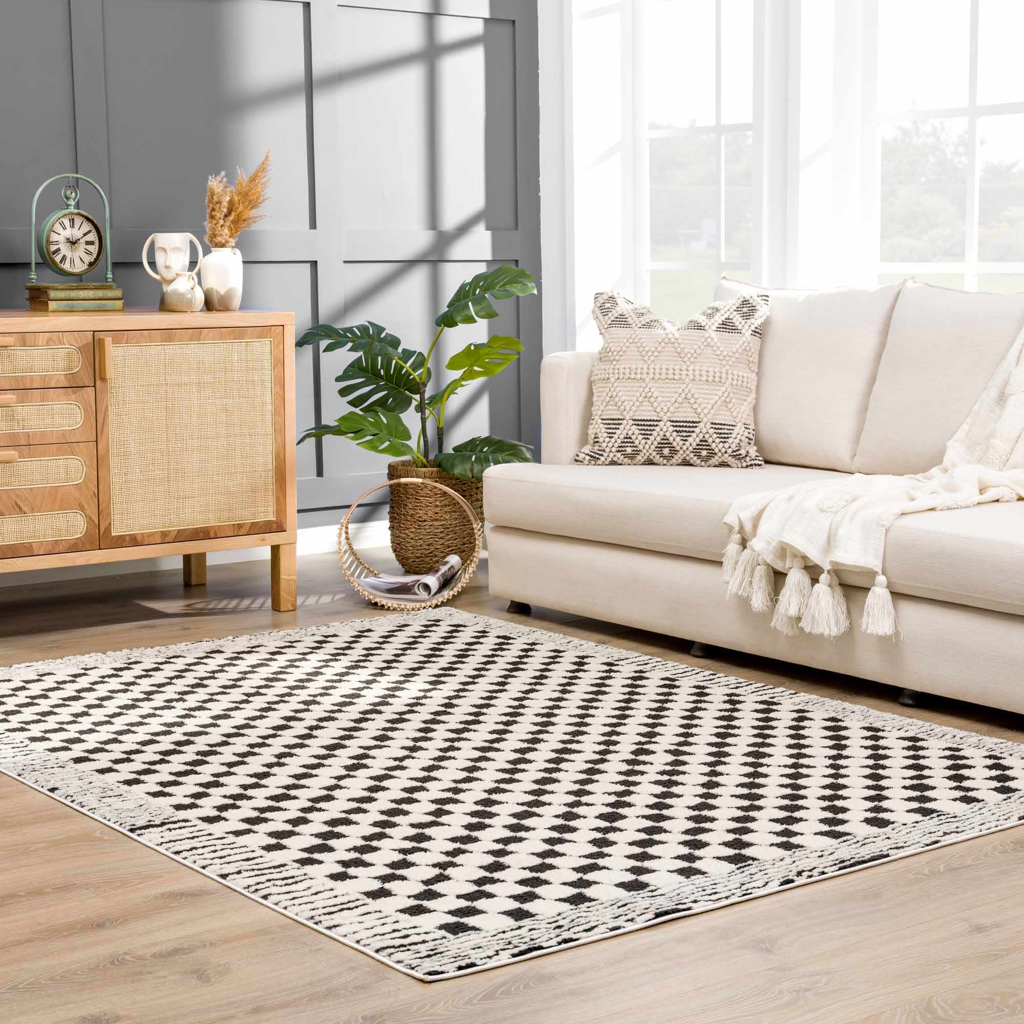 Leryn Black & White Checkered Area Rug - Image 17
