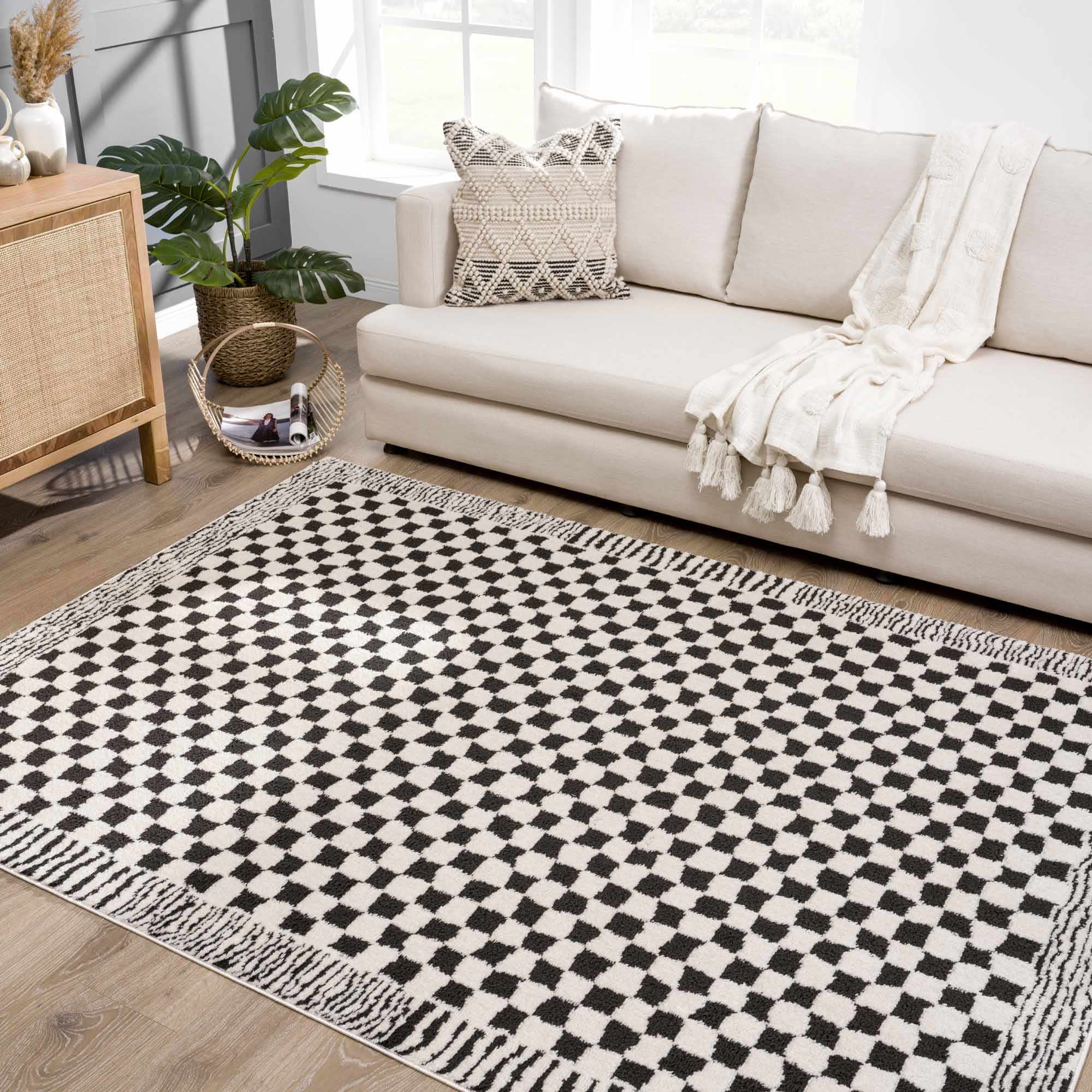 Leryn Black & White Checkered Area Rug - Image 2