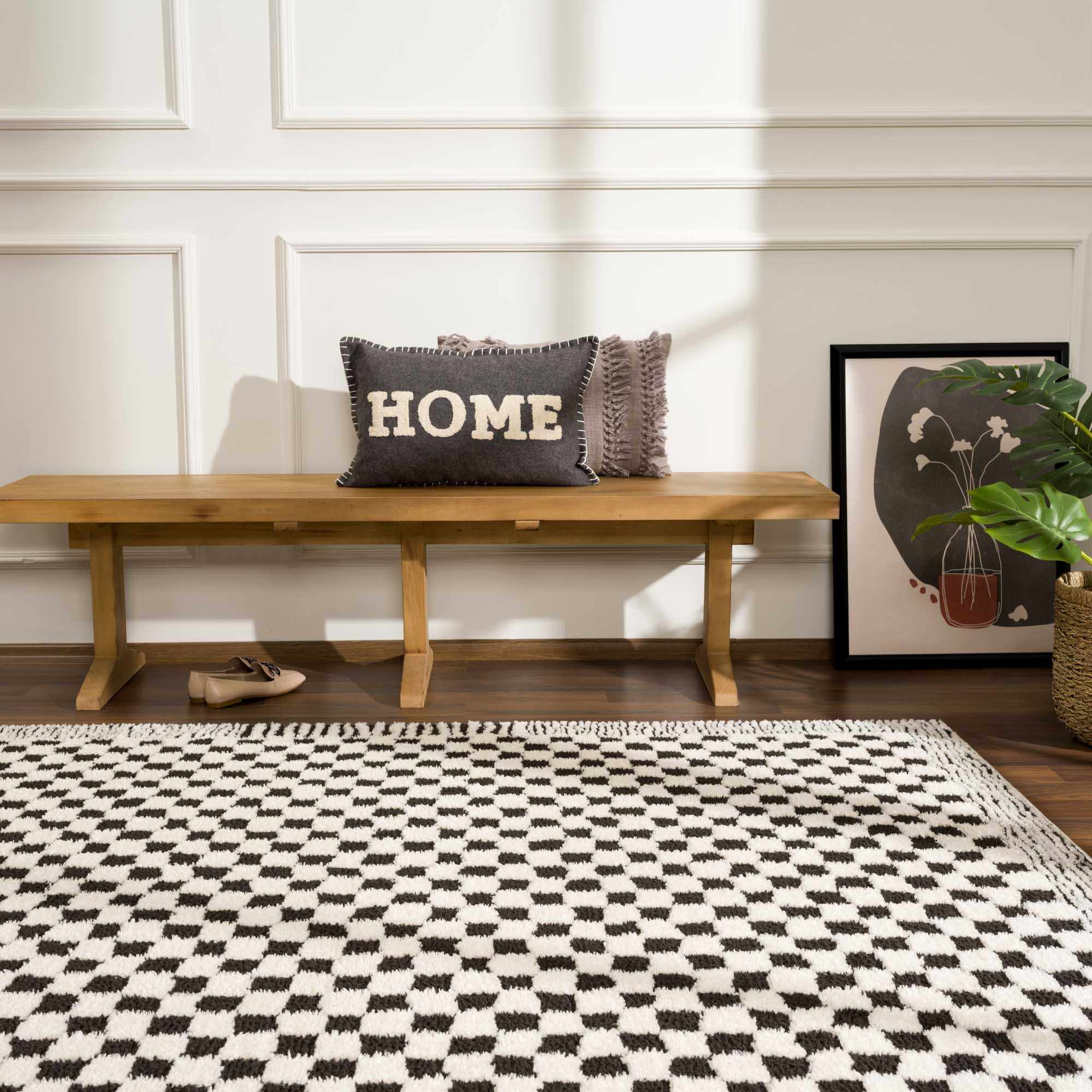 Leryn Black & White Checkered Area Rug - Image 4