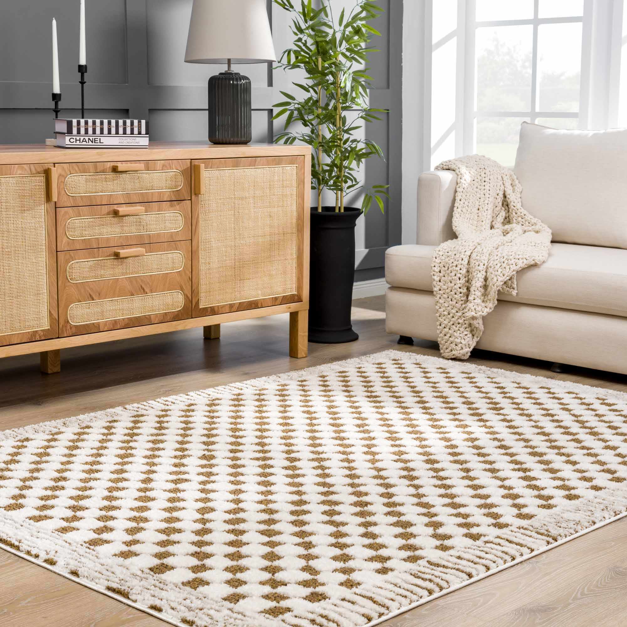 Leryn Brown Checkered Plush Rug - Image 10