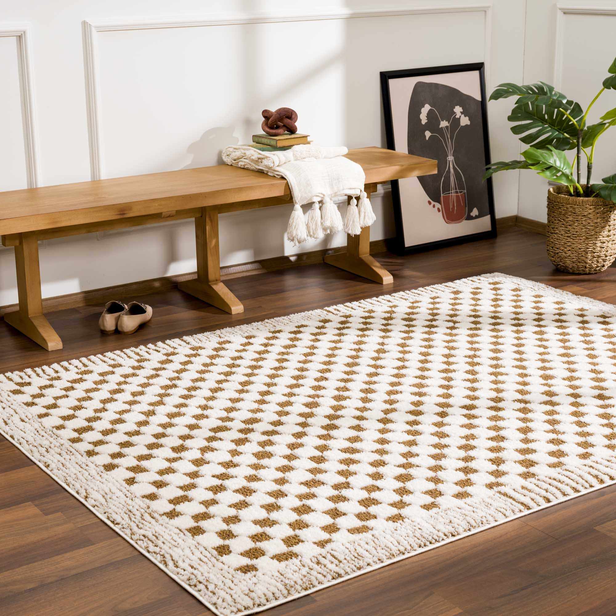 Leryn Brown Checkered Plush Rug - Image 13
