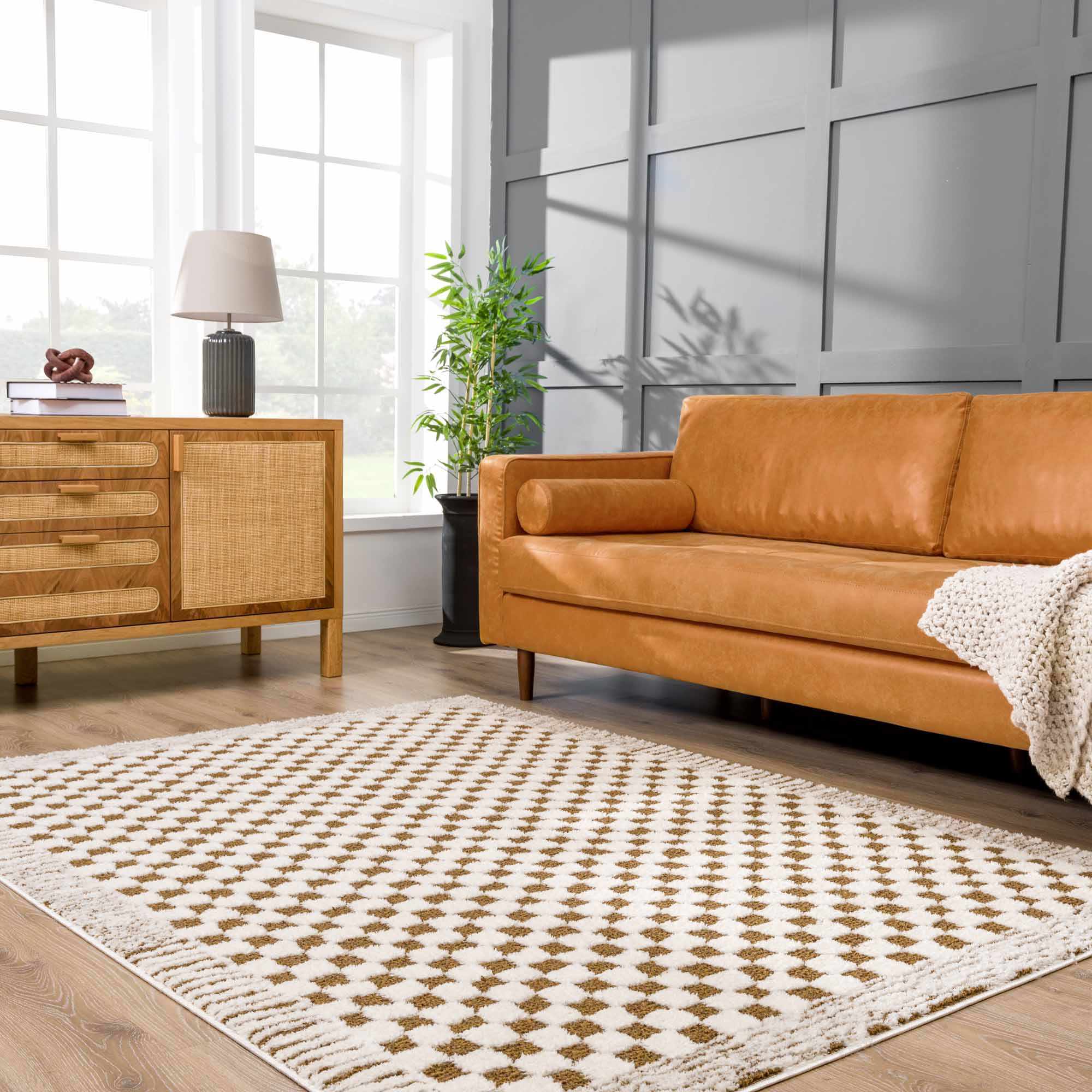 Leryn Brown Checkered Plush Rug - Image 2