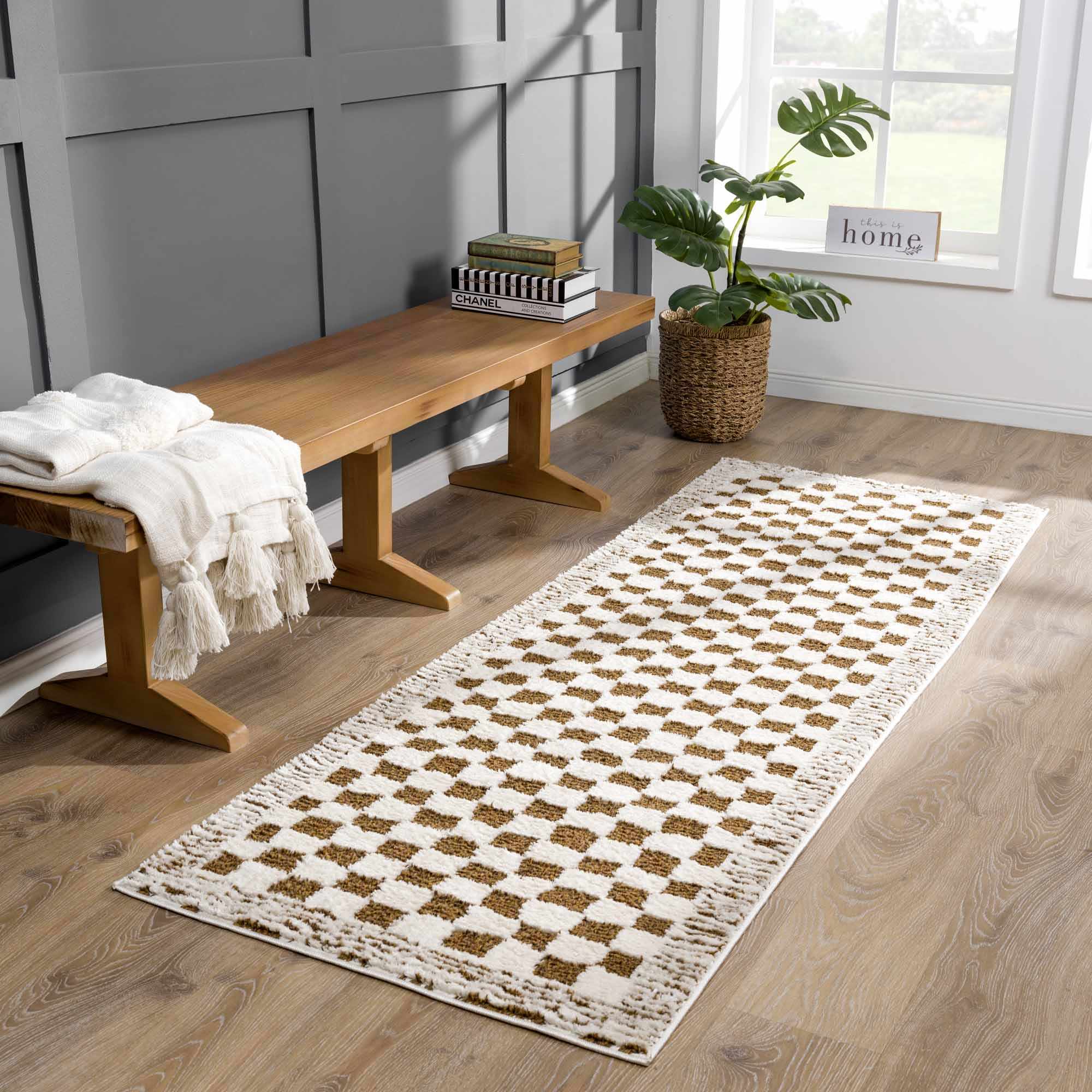 Leryn Brown Checkered Plush Rug - Image 3