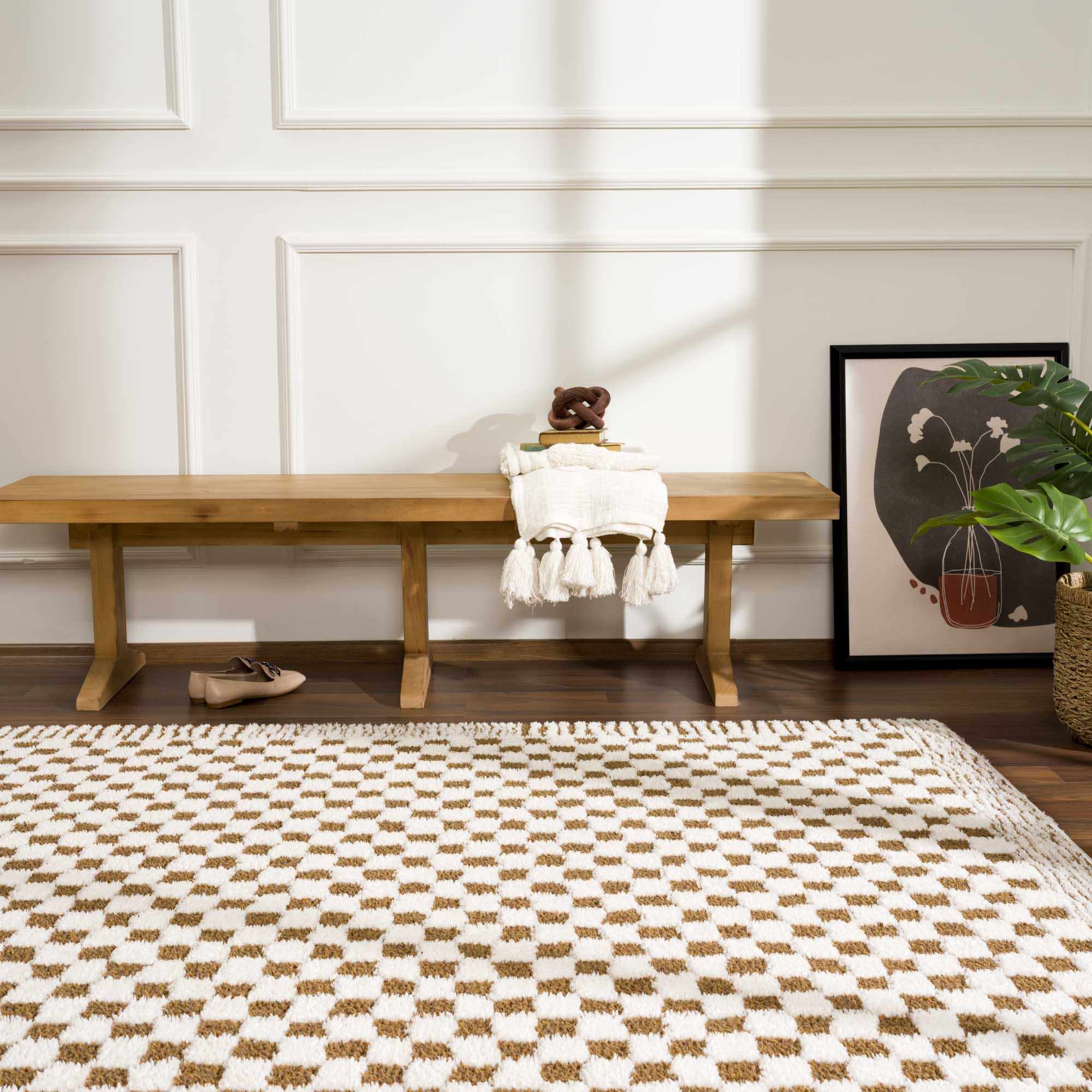 Leryn Brown Checkered Plush Rug - Image 4
