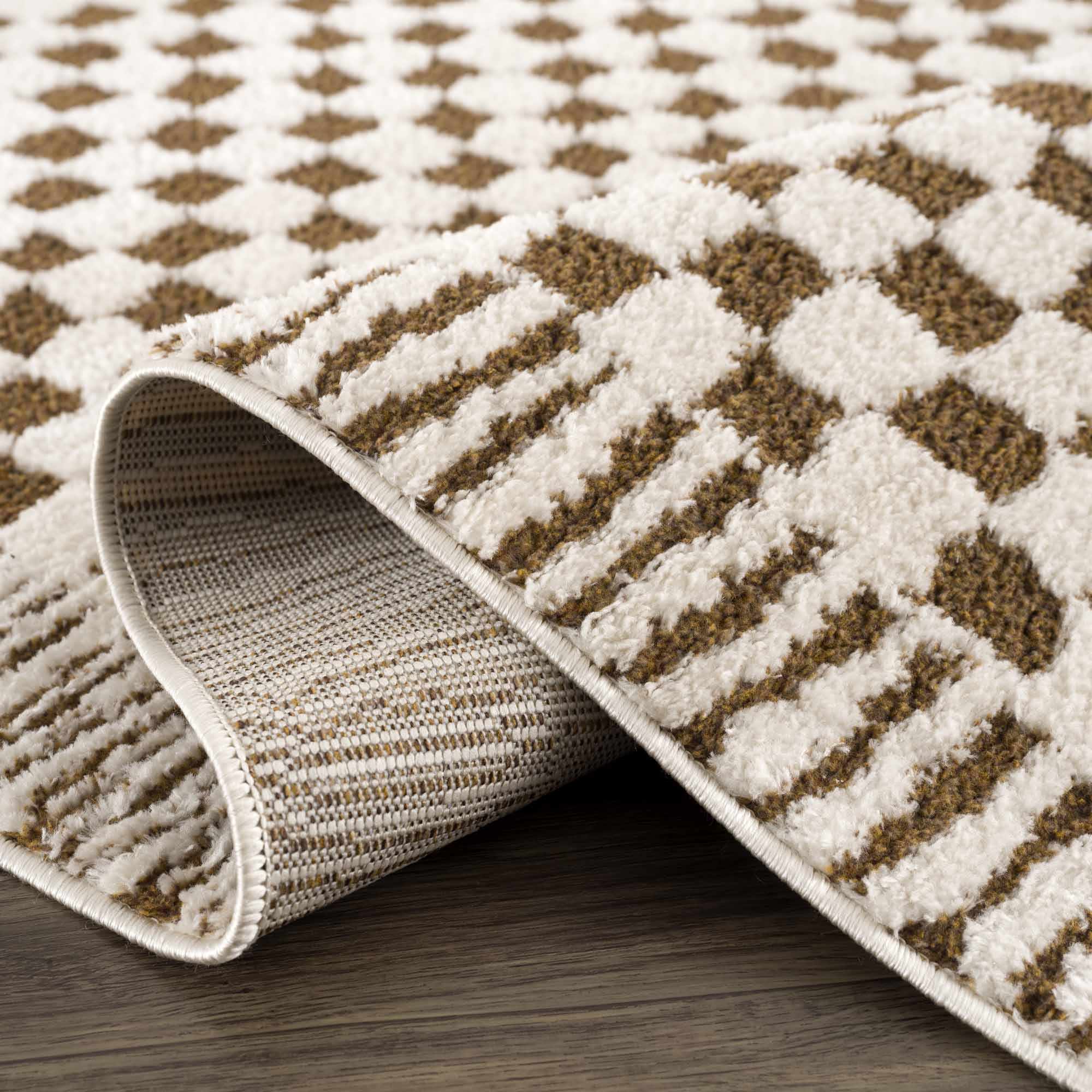 Leryn Brown Checkered Plush Rug - Image 8