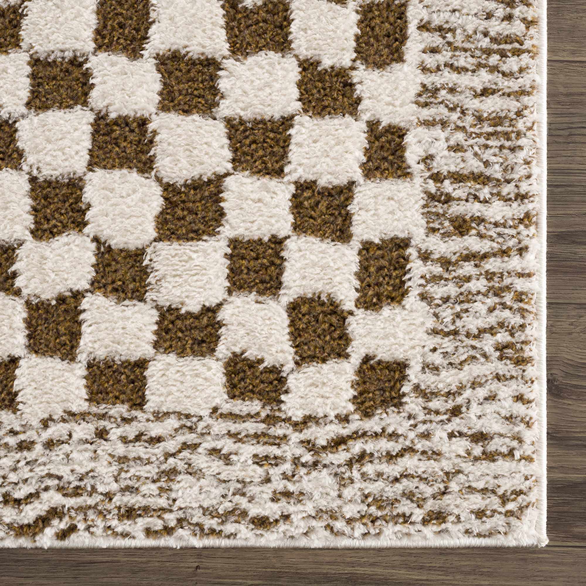 Leryn Brown Checkered Plush Rug - Image 9