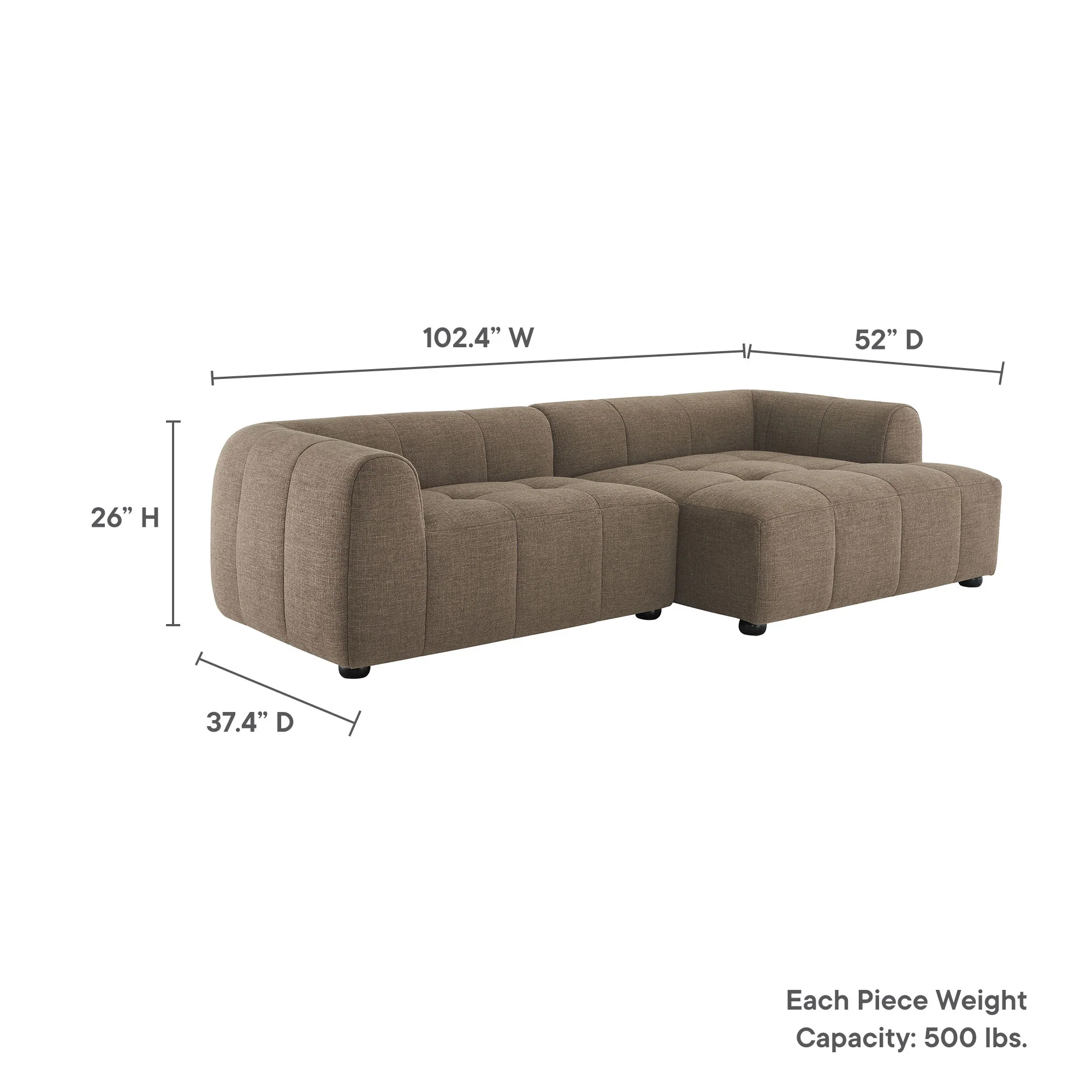 Liana Right-Facing Upholstered Fabric Modular Sofa with Chaise by Modway - Image 16