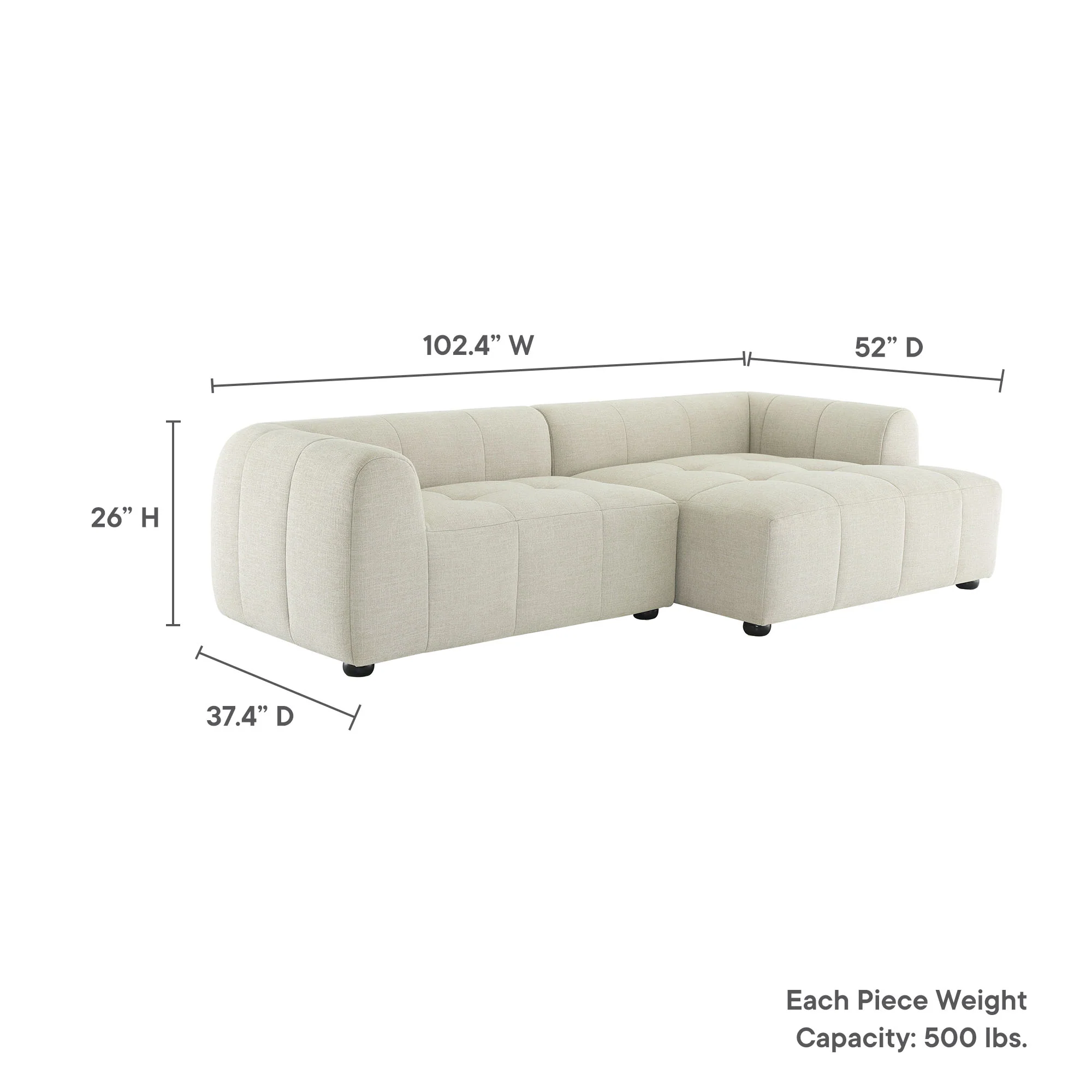 Liana Right-Facing Upholstered Fabric Modular Sofa with Chaise by Modway - Image 17