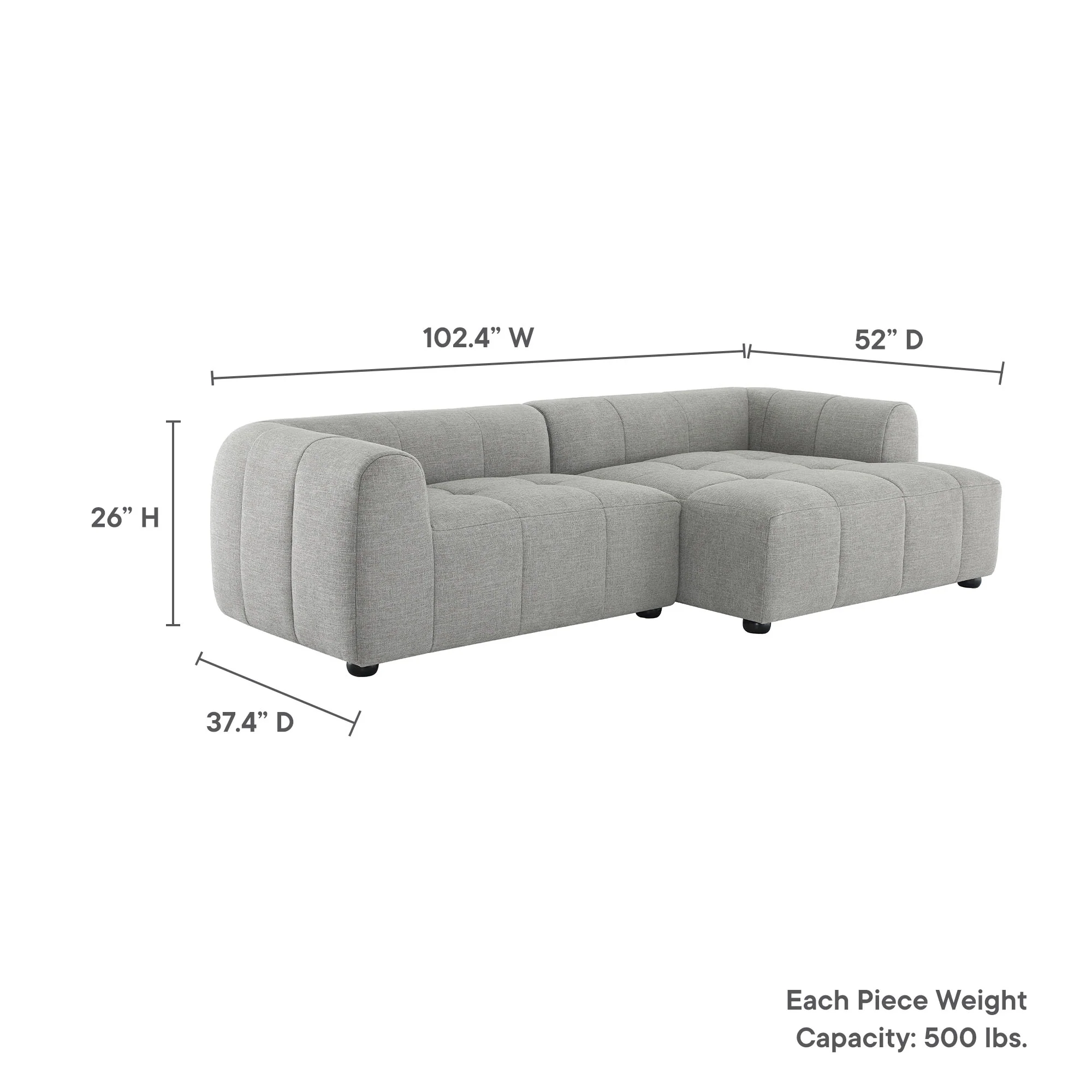 Liana Right-Facing Upholstered Fabric Modular Sofa with Chaise by Modway - Image 3