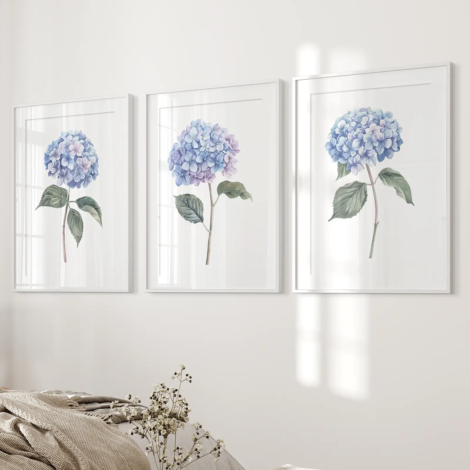 Light Blue Hydrangea Flower Wall Art Poster Set - Image 2