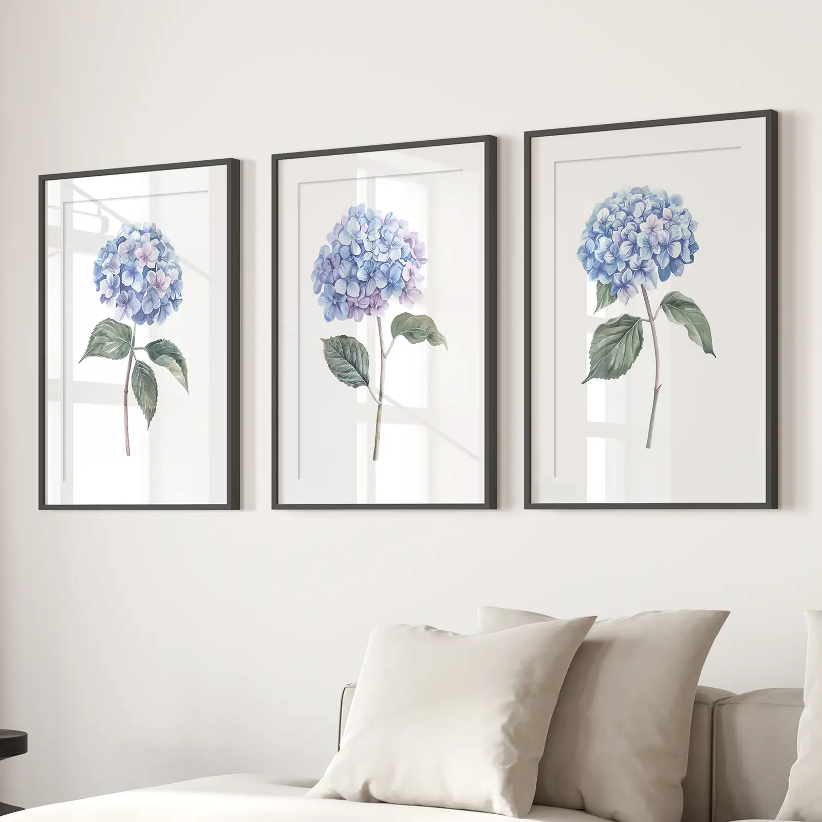 Light Blue Hydrangea Flower Wall Art Poster Set - Image 3