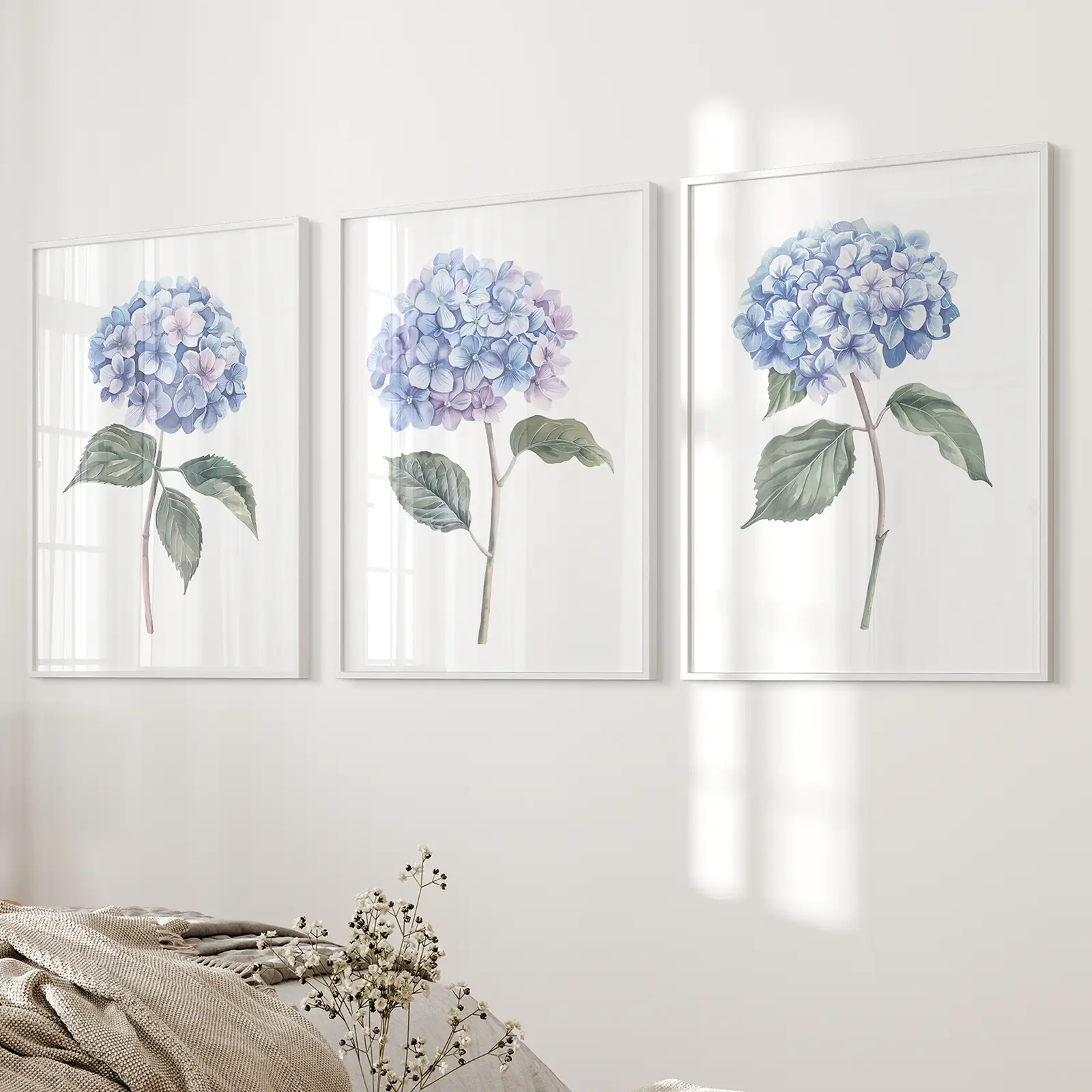 Light Blue Hydrangea Flower Wall Art Poster Set - Image 5
