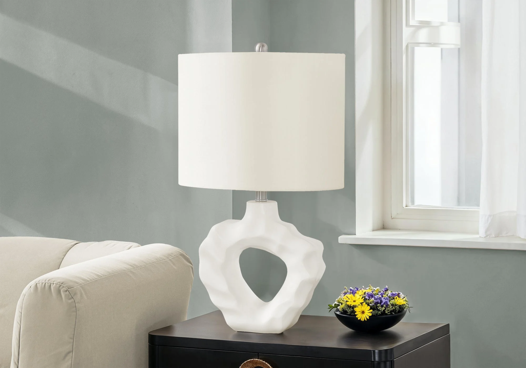 Lighting, 25'h, Table Lamp, Cream Resin, Ivory / Cream Shade, Modern - Image 2
