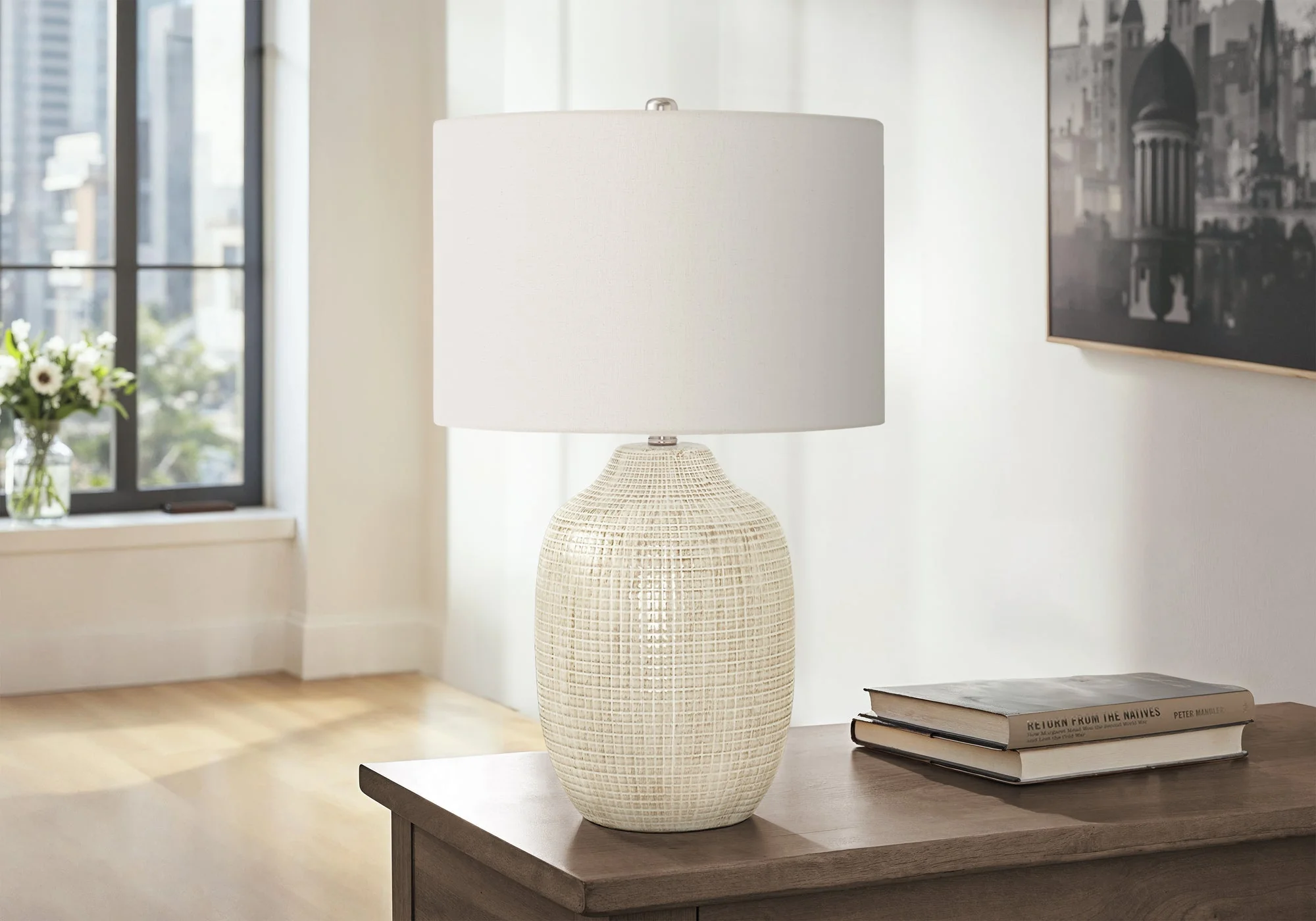 Lighting, 26'h, Table Lamp, Cream Ceramic, Ivory / Cream Shade, Contemporary - Image 2