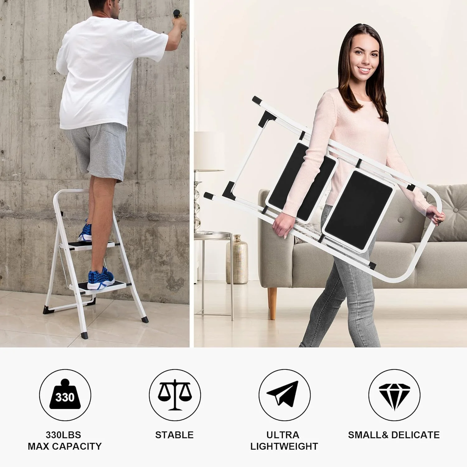 Lightweight Folding Step Stools with Anti-Slip Pedal - 330lbs Capacity - Image 3