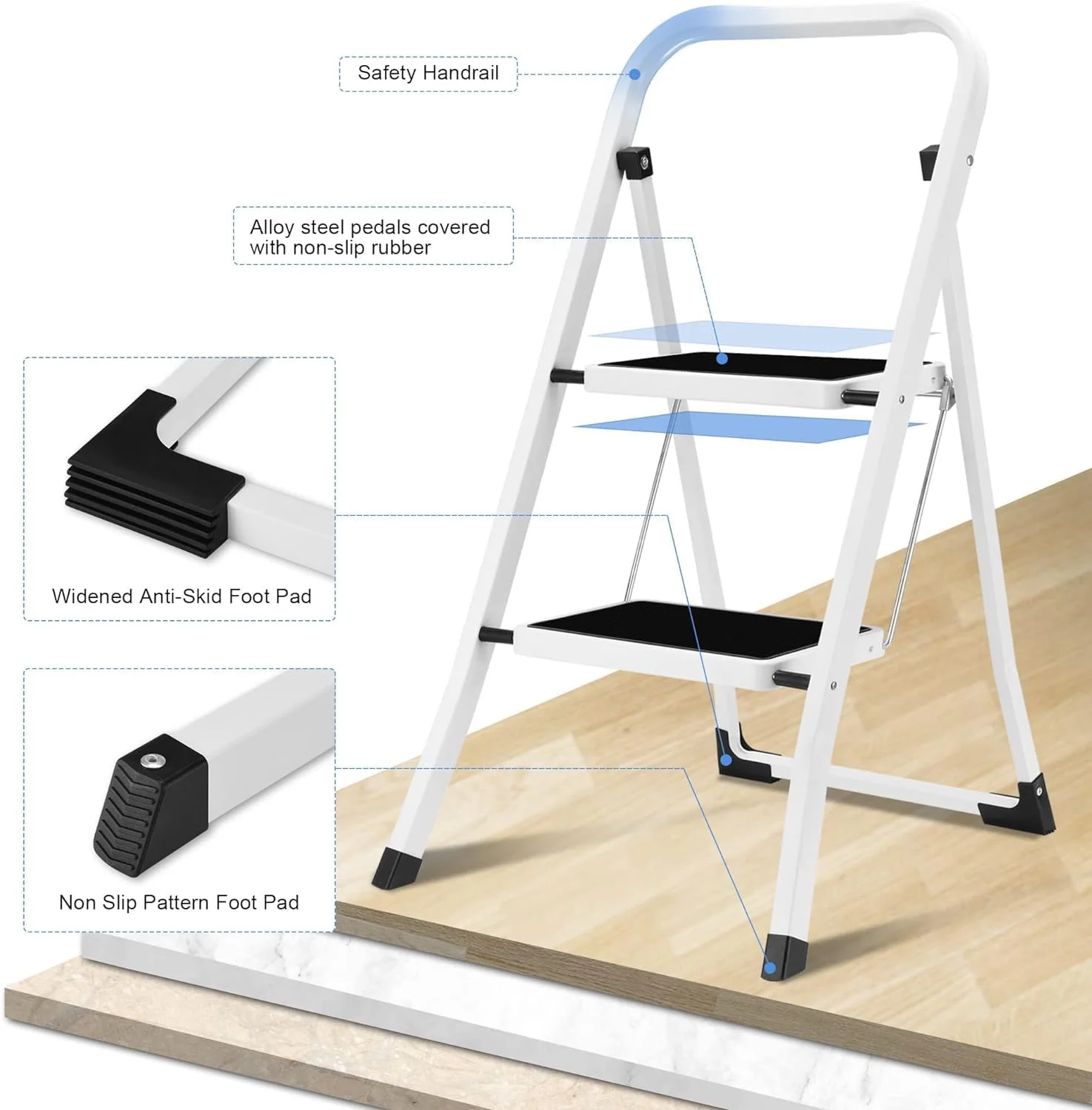 Lightweight Folding Step Stools with Anti-Slip Pedal - 330lbs Capacity - Image 7