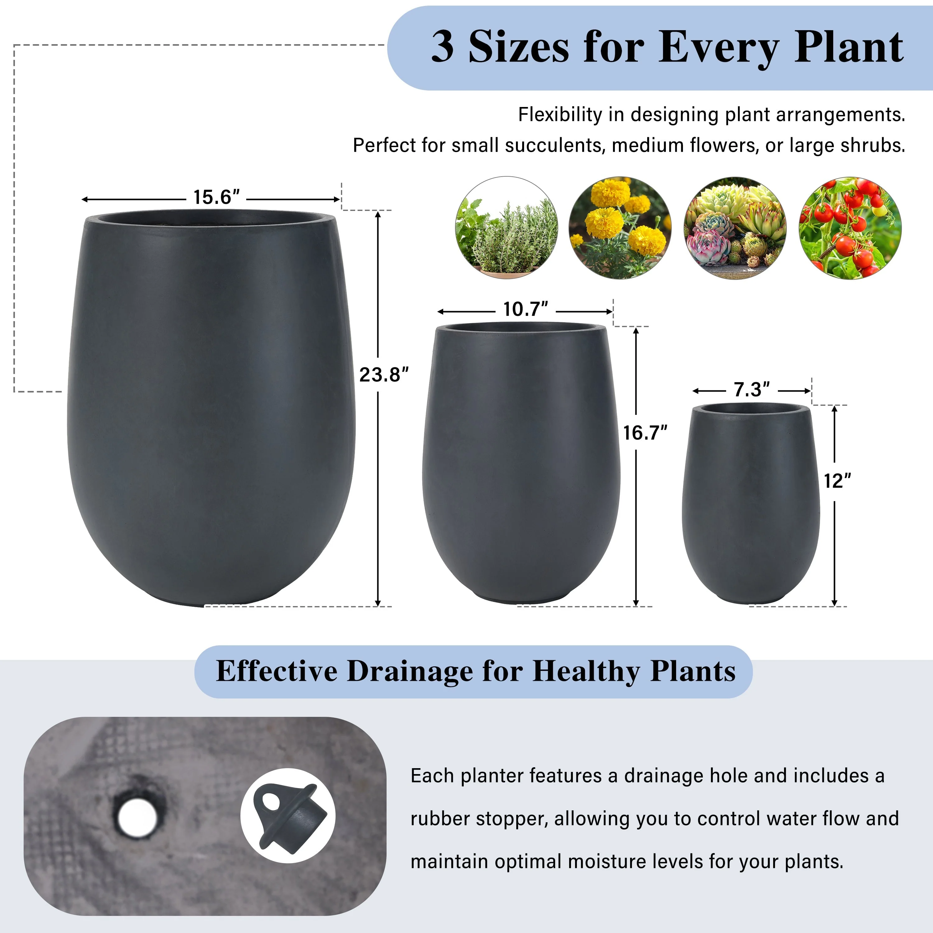 Lightweight Round MGO Outdoor Planter Set - 3 Sizes - Image 10