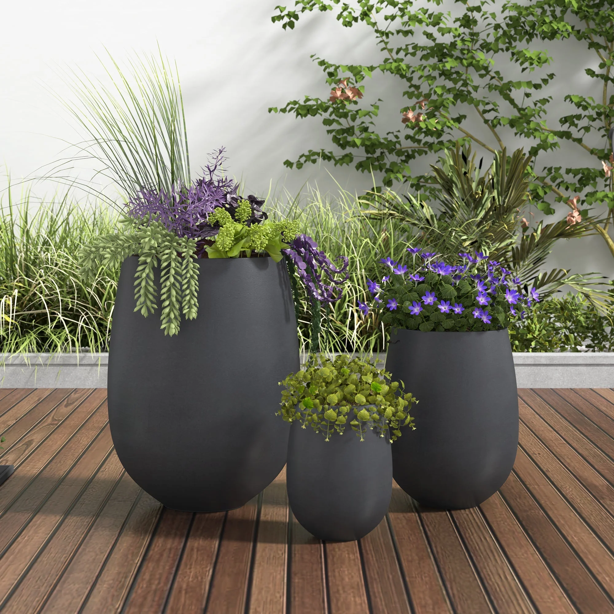 Lightweight Round MGO Outdoor Planter Set - 3 Sizes - Image 2