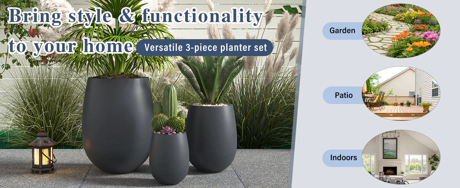 Lightweight Round MGO Outdoor Planter Set - 3 Sizes - Image 4