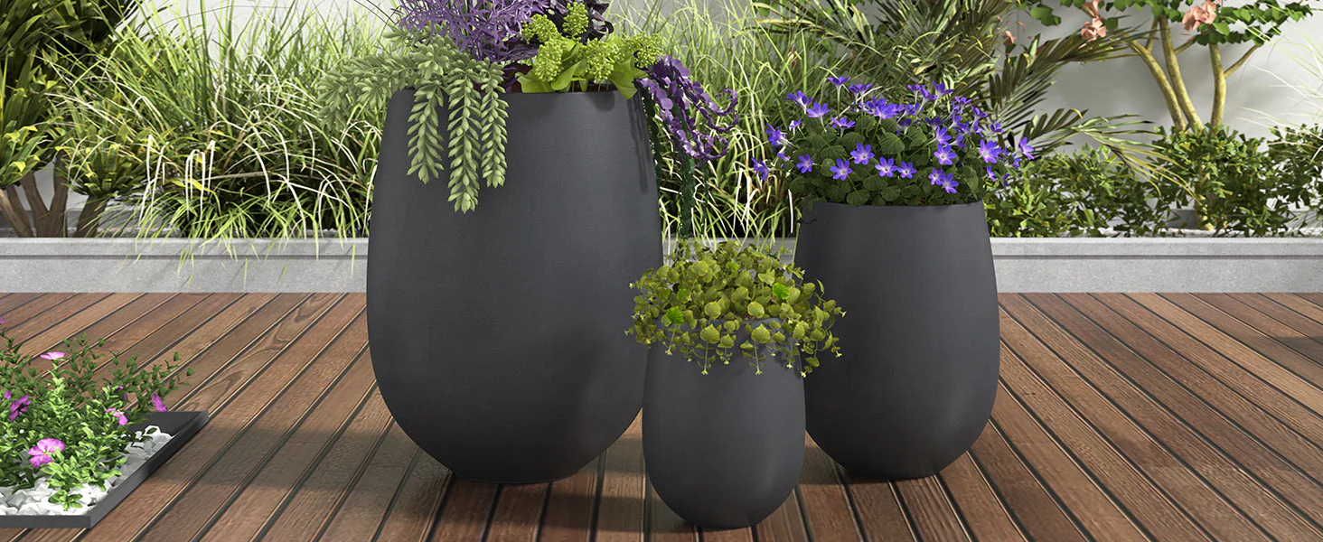 Lightweight Round MGO Outdoor Planter Set - 3 Sizes - Image 5
