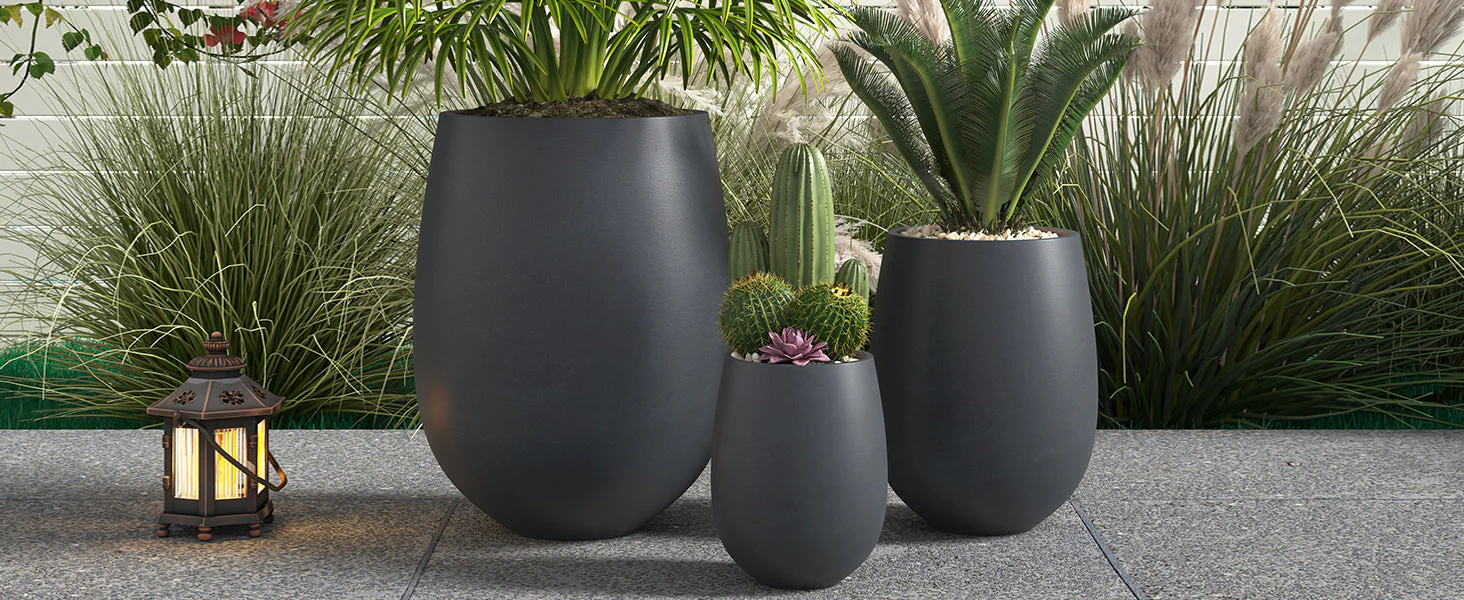 Lightweight Round MGO Outdoor Planter Set - 3 Sizes - Image 6