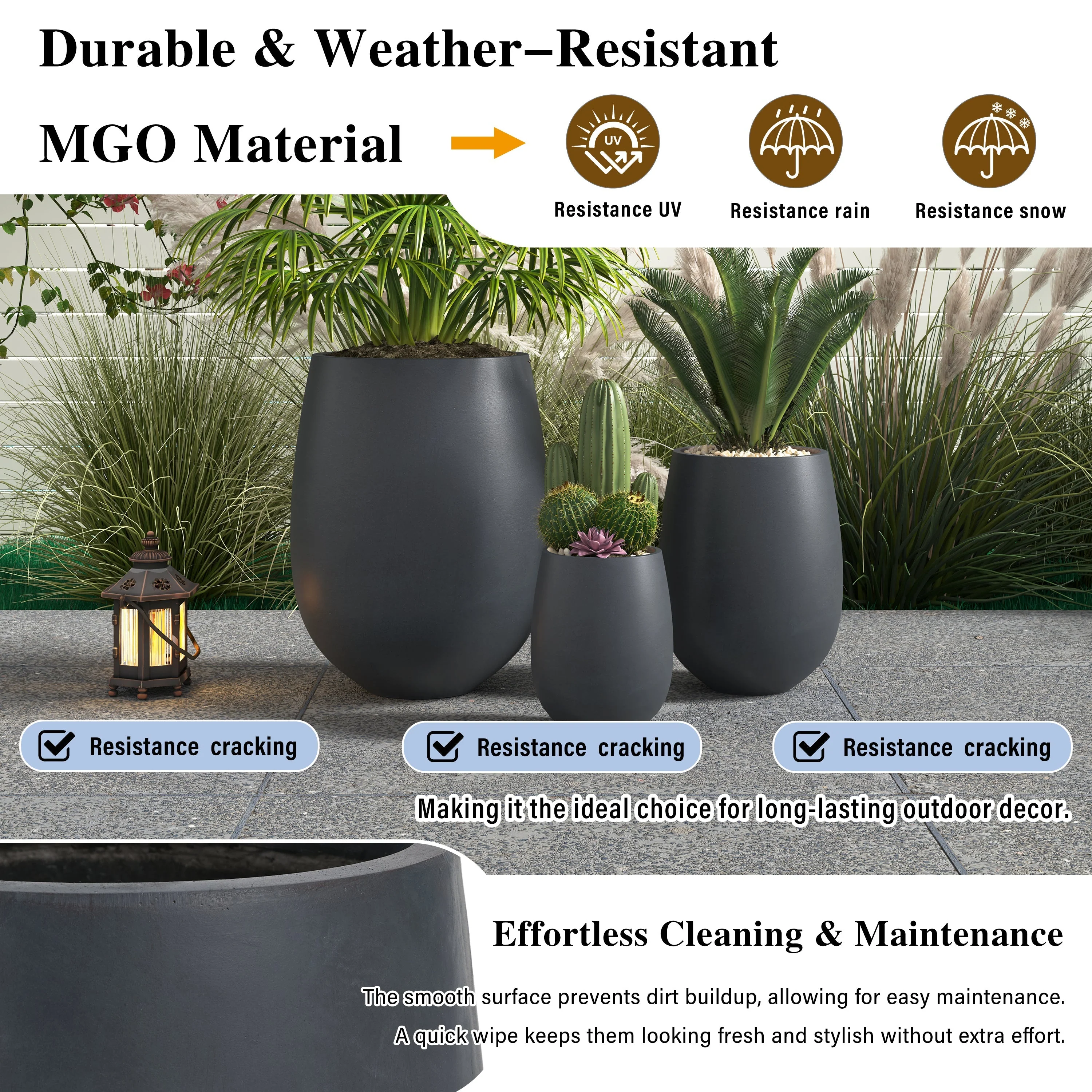 Lightweight Round MGO Outdoor Planter Set - 3 Sizes - Image 7