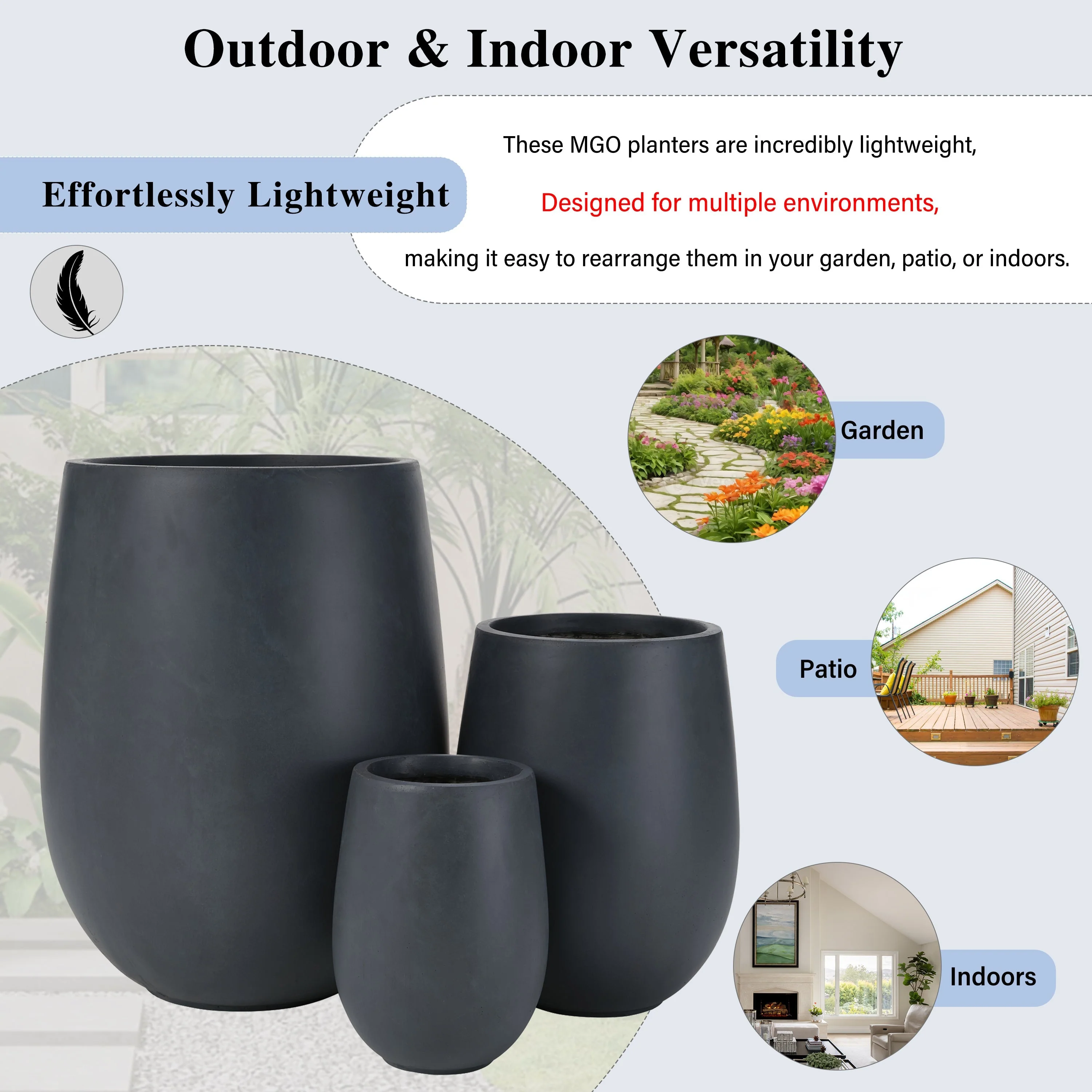 Lightweight Round MGO Outdoor Planter Set - 3 Sizes - Image 8