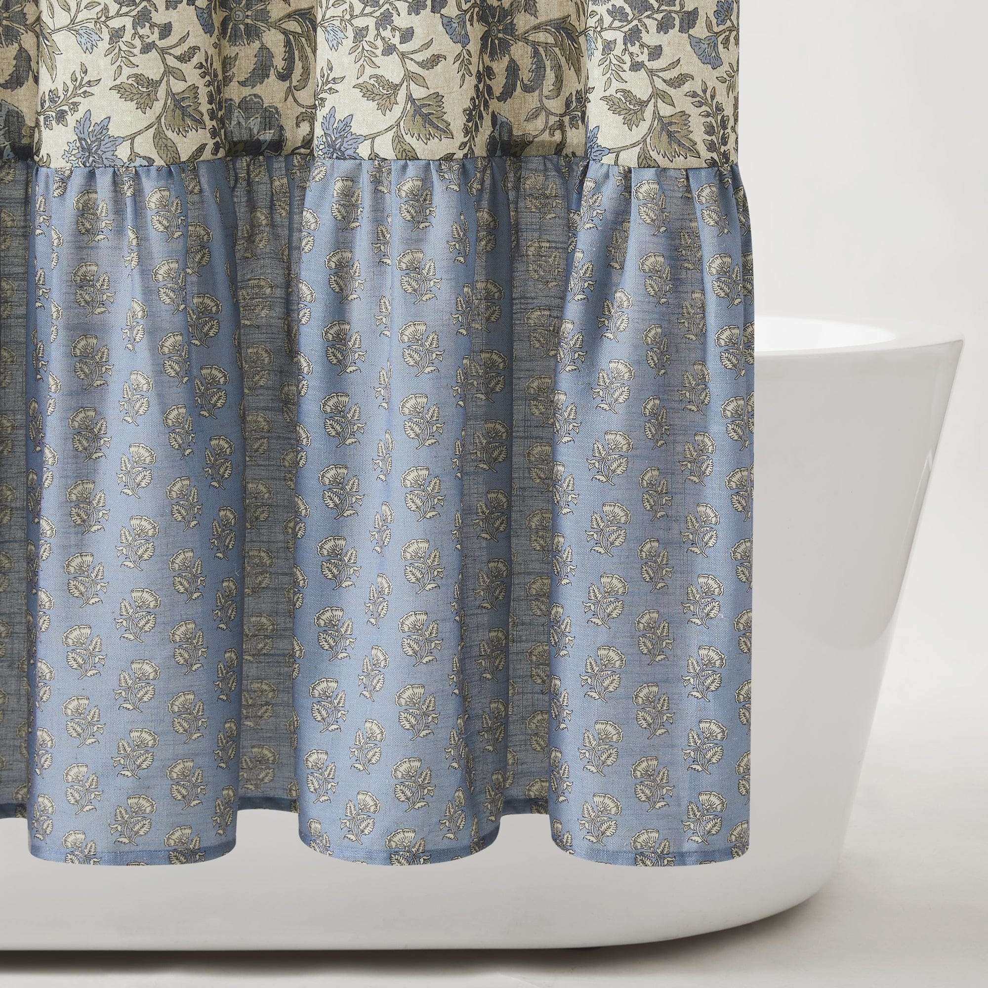 Lillian Block Print Linen Textured Shower Curtain - Image 4