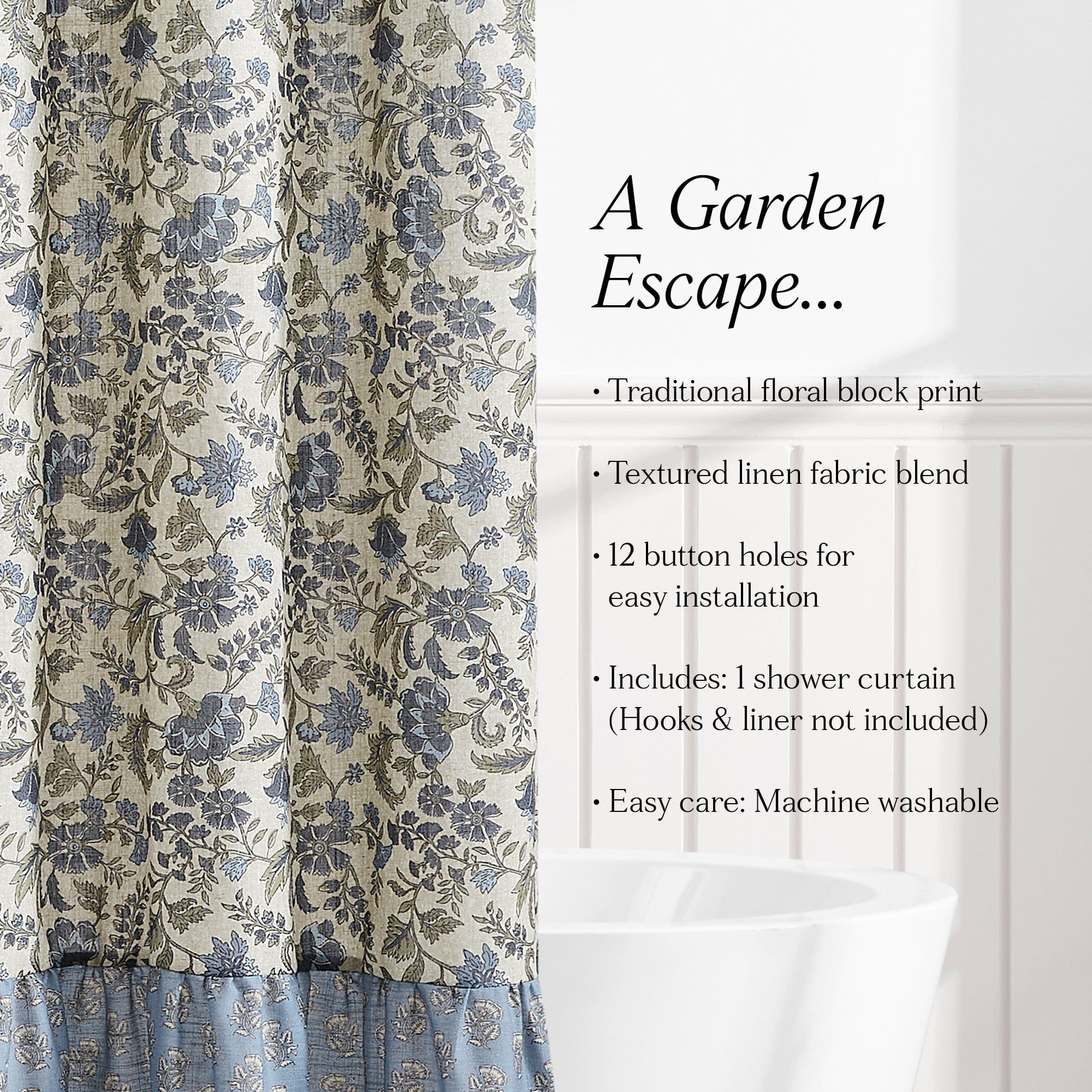 Lillian Block Print Linen Textured Shower Curtain - Image 6