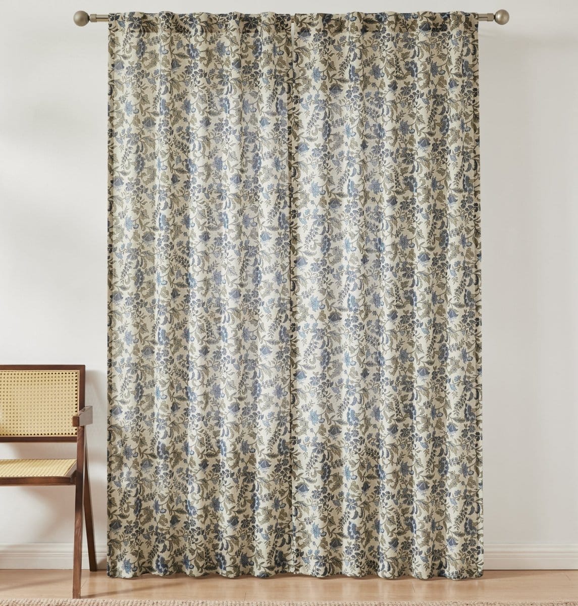 Lillian Block Print Linen Textured Window Curtain Panels - Image 2