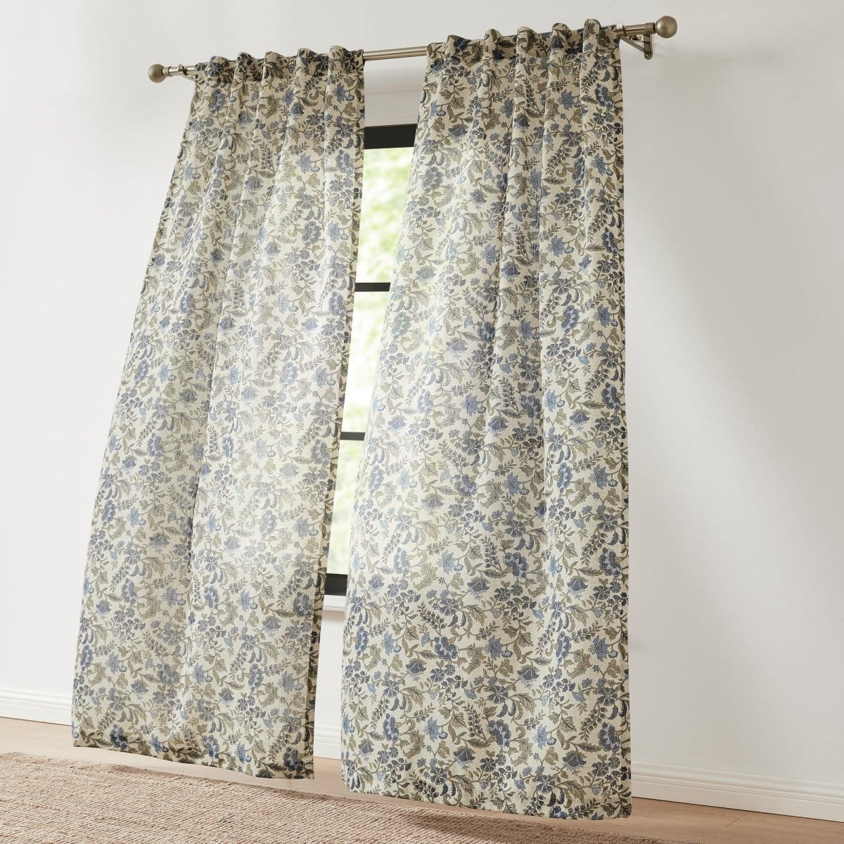 Lillian Block Print Linen Textured Window Curtain Panels - Image 3