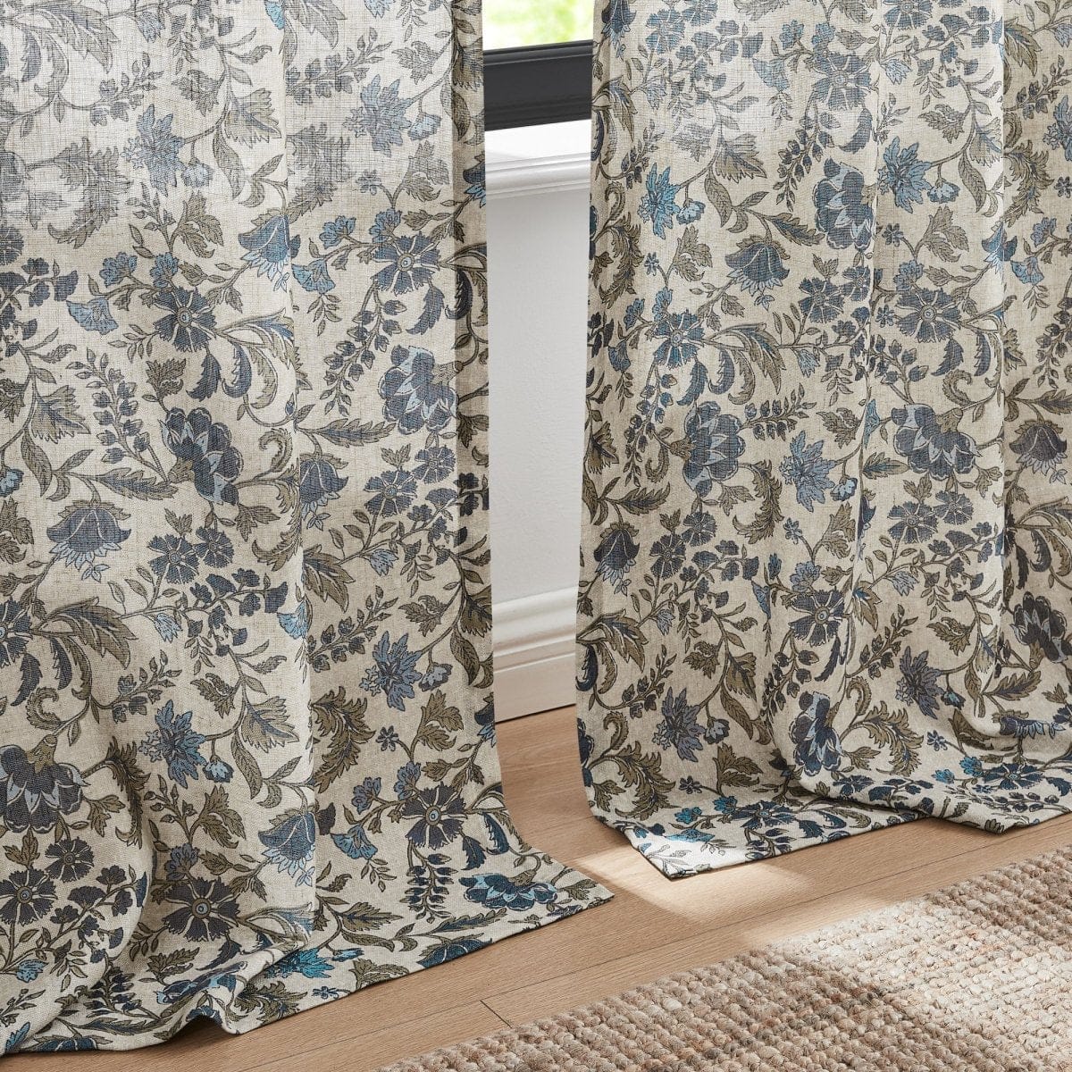 Lillian Block Print Linen Textured Window Curtain Panels - Image 5