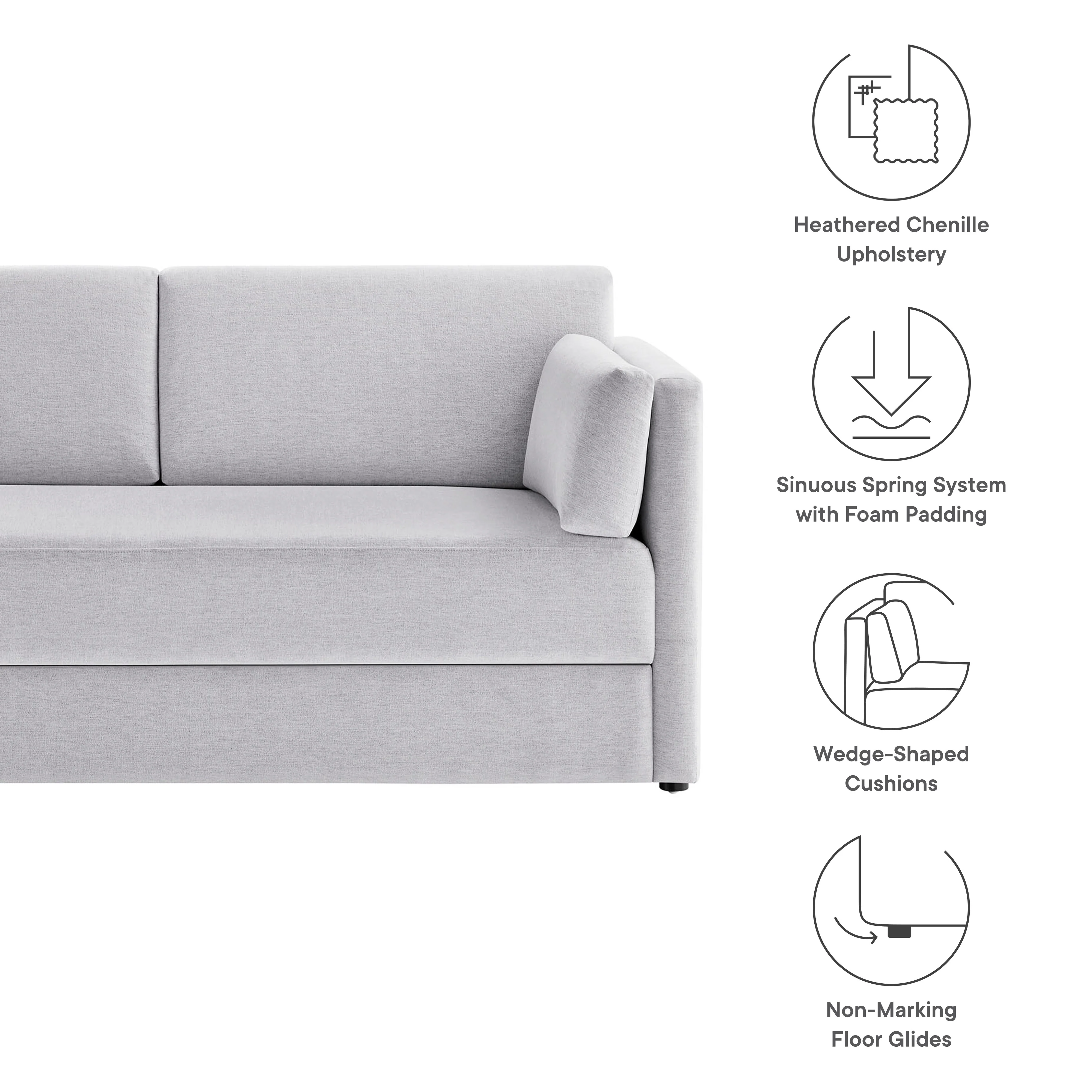 Linden Upholstered Heathered Chenille Small Sofa - Image 13