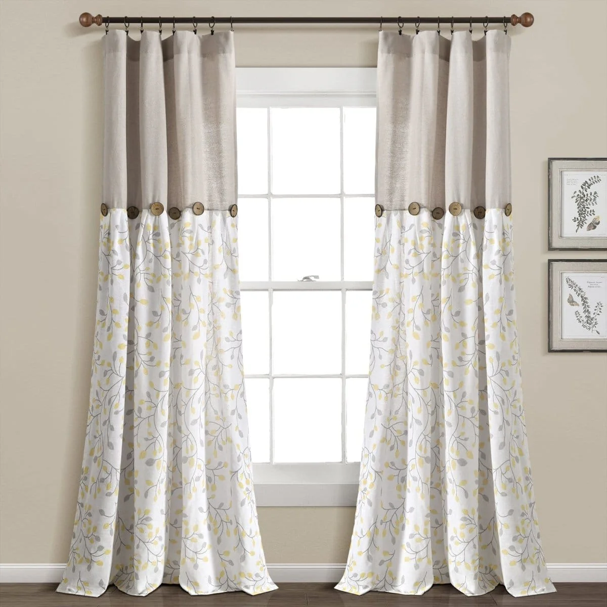Linen Button Botanical Garden Window Curtain Panel - Image 2