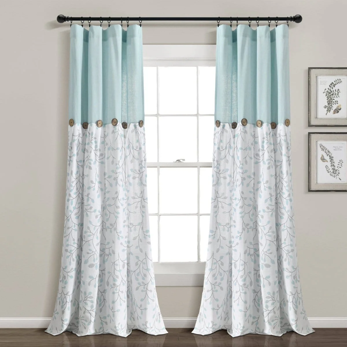 Linen Button Botanical Garden Window Curtain Panel - Image 3