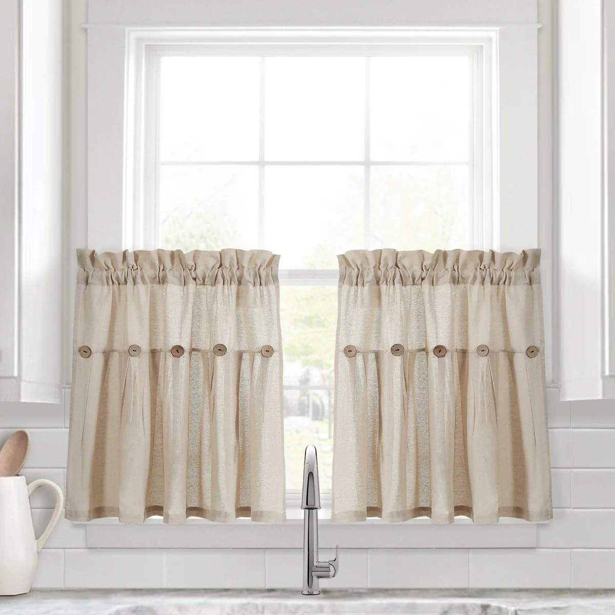 Linen Button Kitchen Window Tiers Set - Image 5