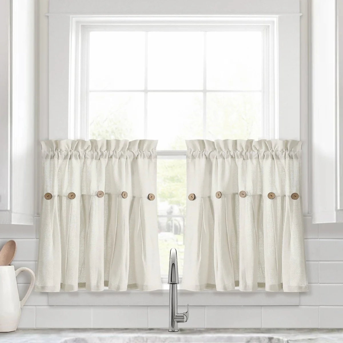 Linen Button Kitchen Window Tiers Set - Image 6