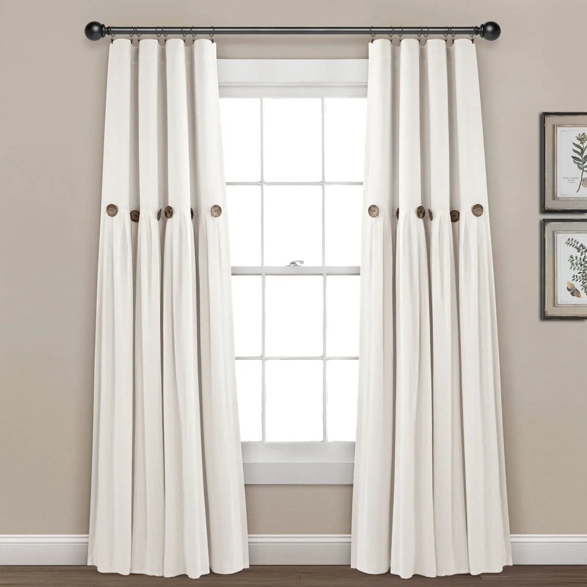 Linen Button Lined 100% Blackout Window Curtain Panel - Image 2