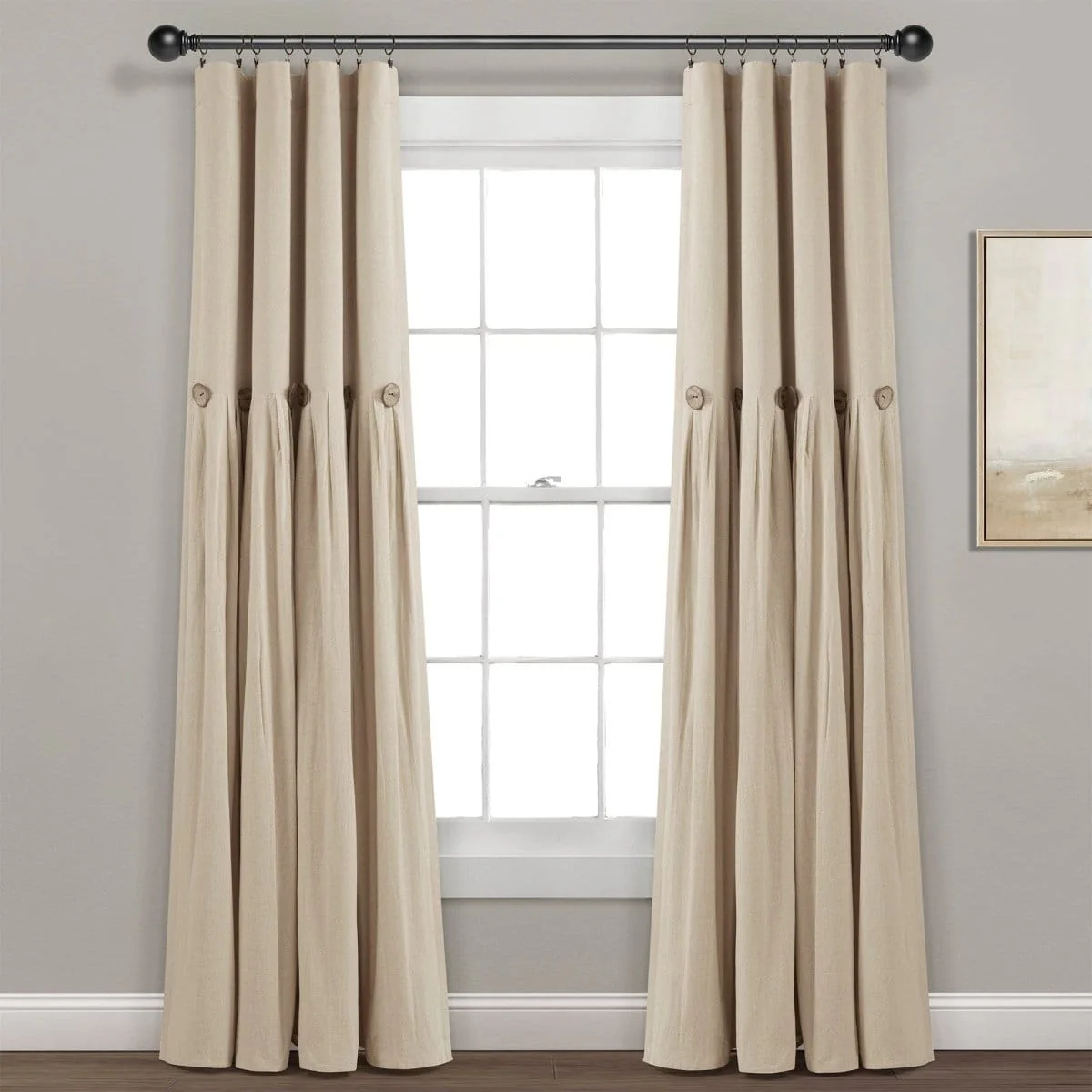Linen Button Lined 100% Blackout Window Curtain Panel - Image 5