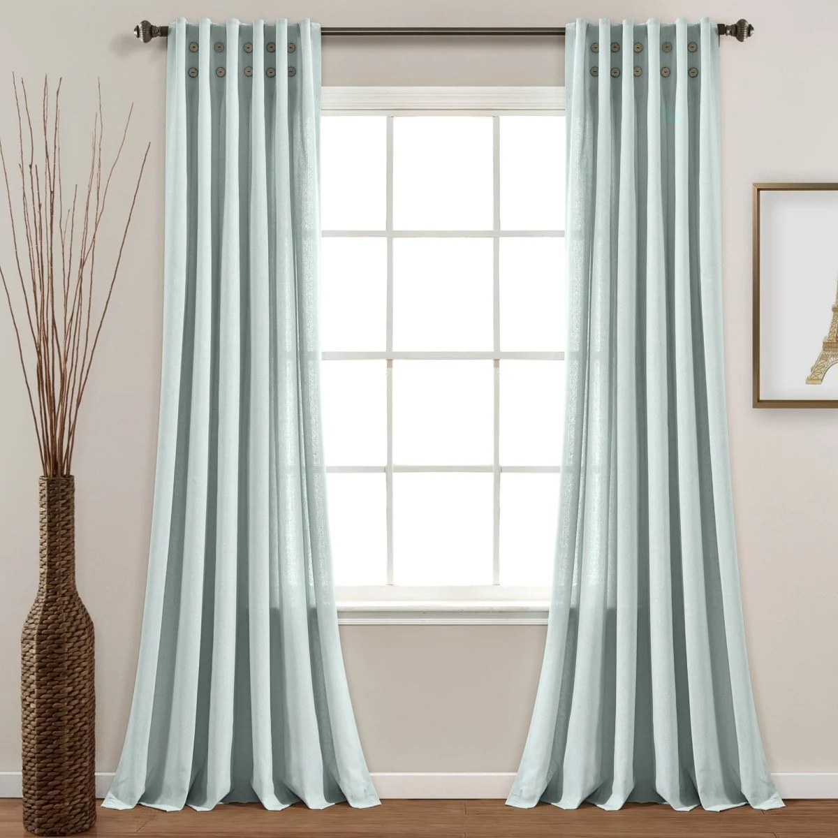 Linen Button Pinched Pleat Window Curtain Panel - Image 13