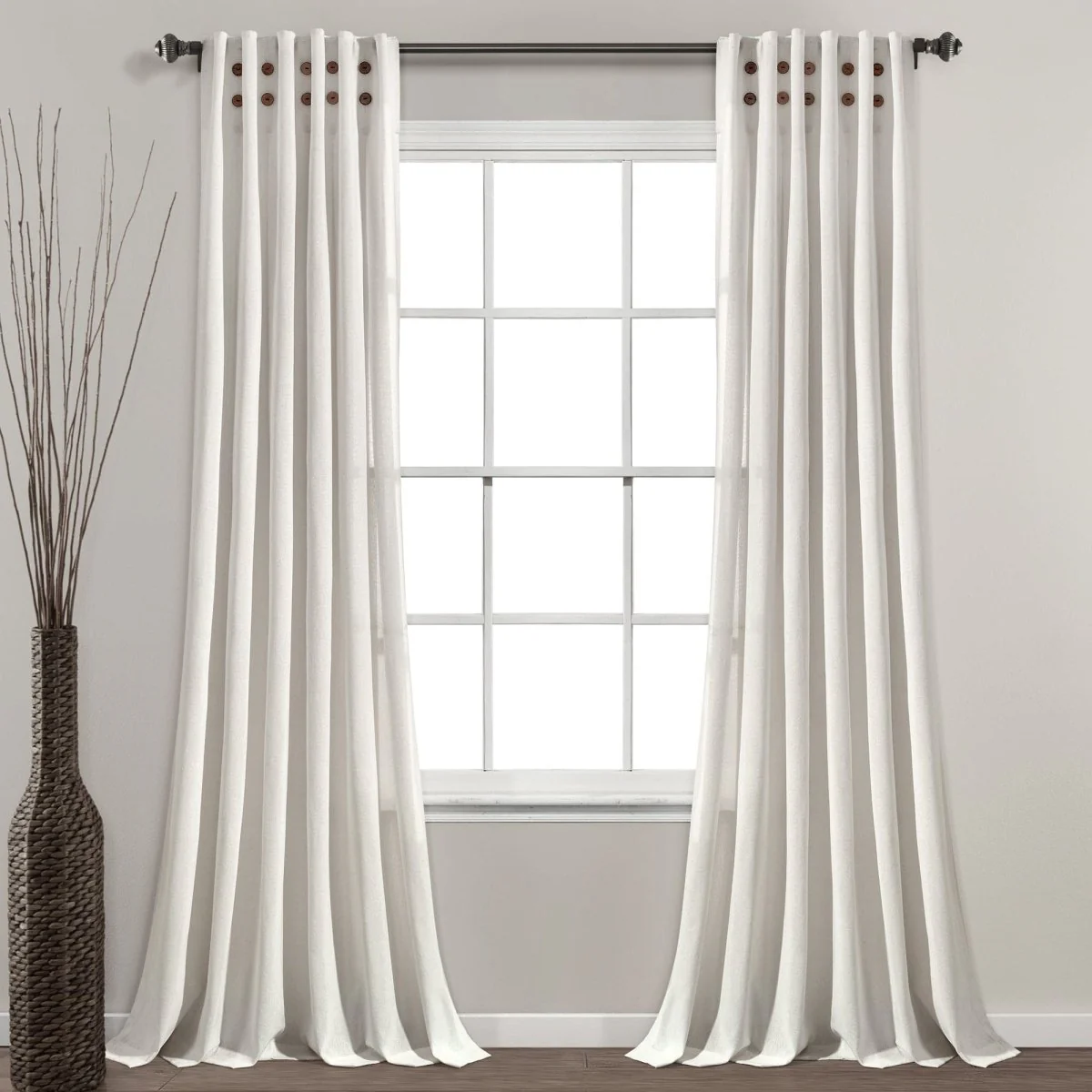 Linen Button Pinched Pleat Window Curtain Panel - Image 2