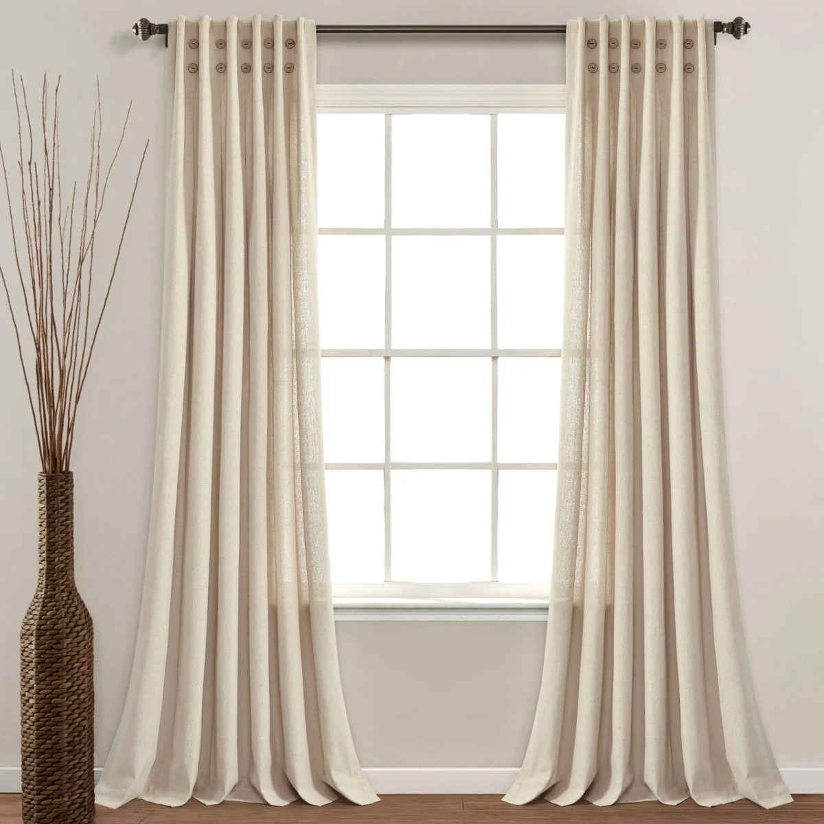 Linen Button Pinched Pleat Window Curtain Panel - Image 9